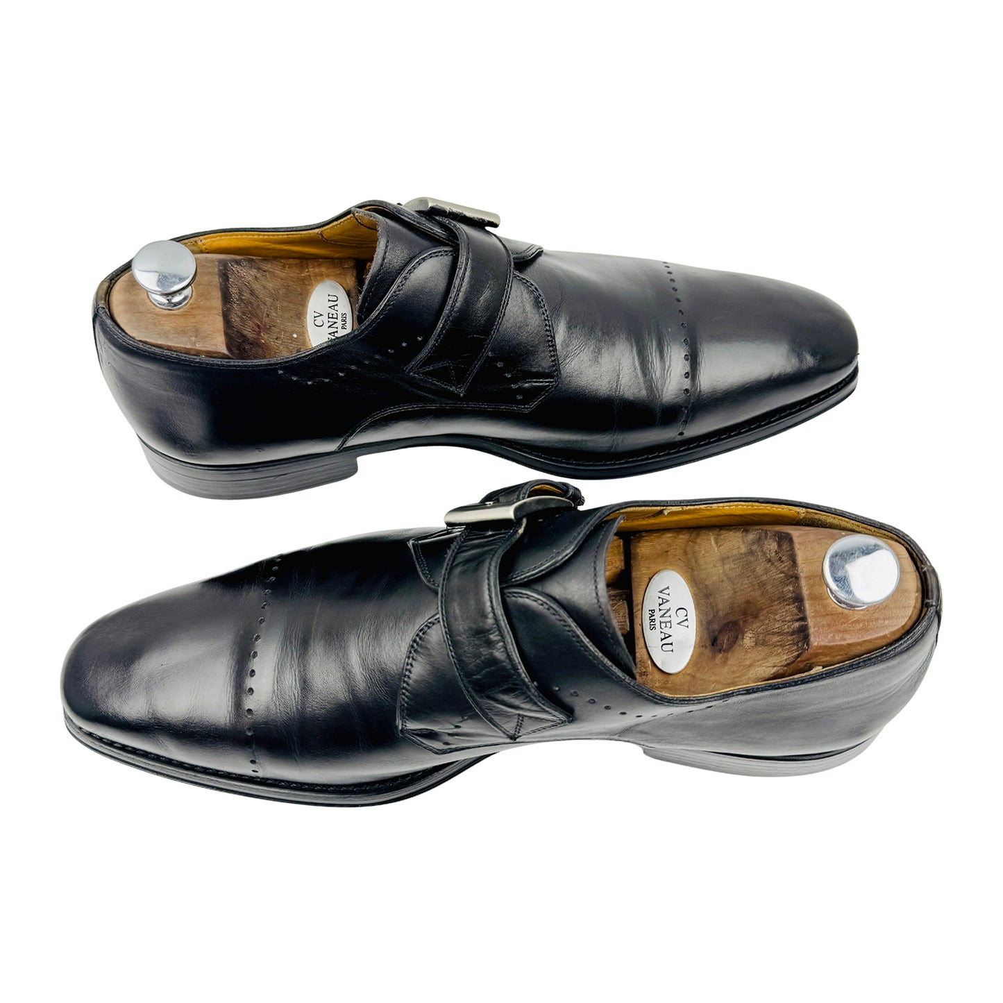 Magnanni Black Leather Single Monk Strap Shoes (Size 45)