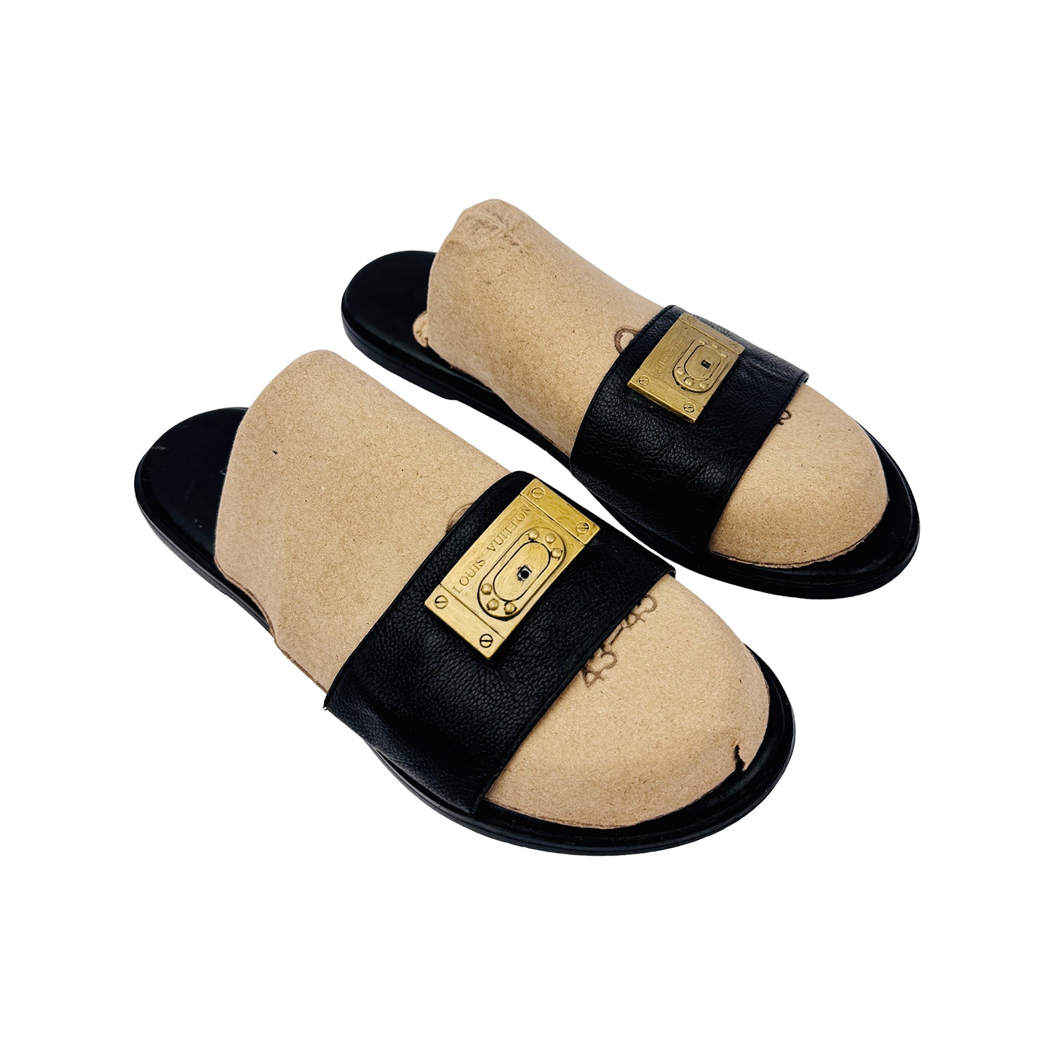 Right Side image of Louis Vuitton Black Beach Slides (Size 40)
