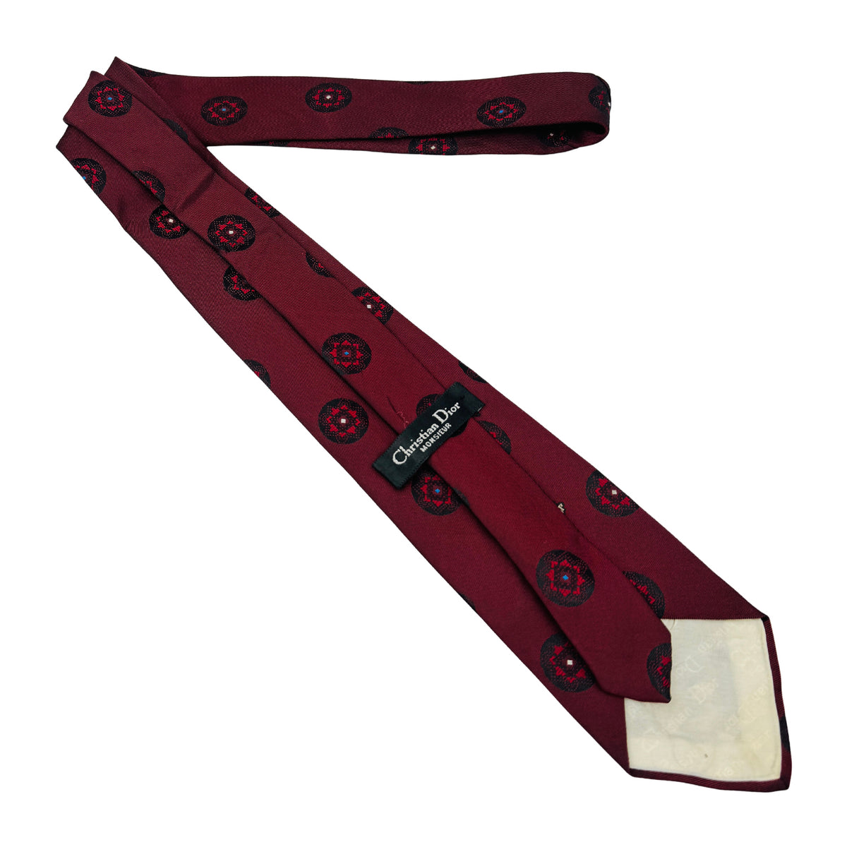 Christian Dior Maroon 'Medallion Motifs' Tie (Size Regular)