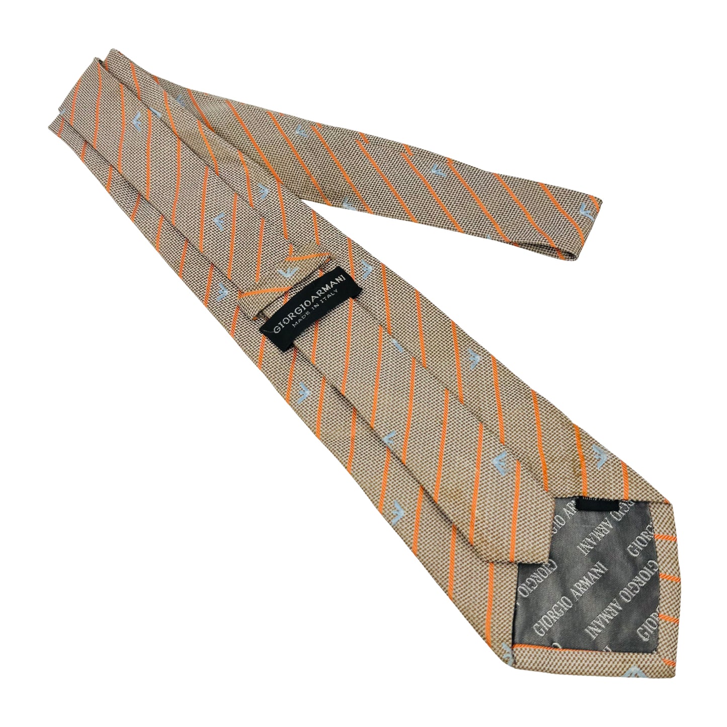 Giorgio Armani Tan Micro-Check 'Diagonal Stripes' Tie (Size Regular)
