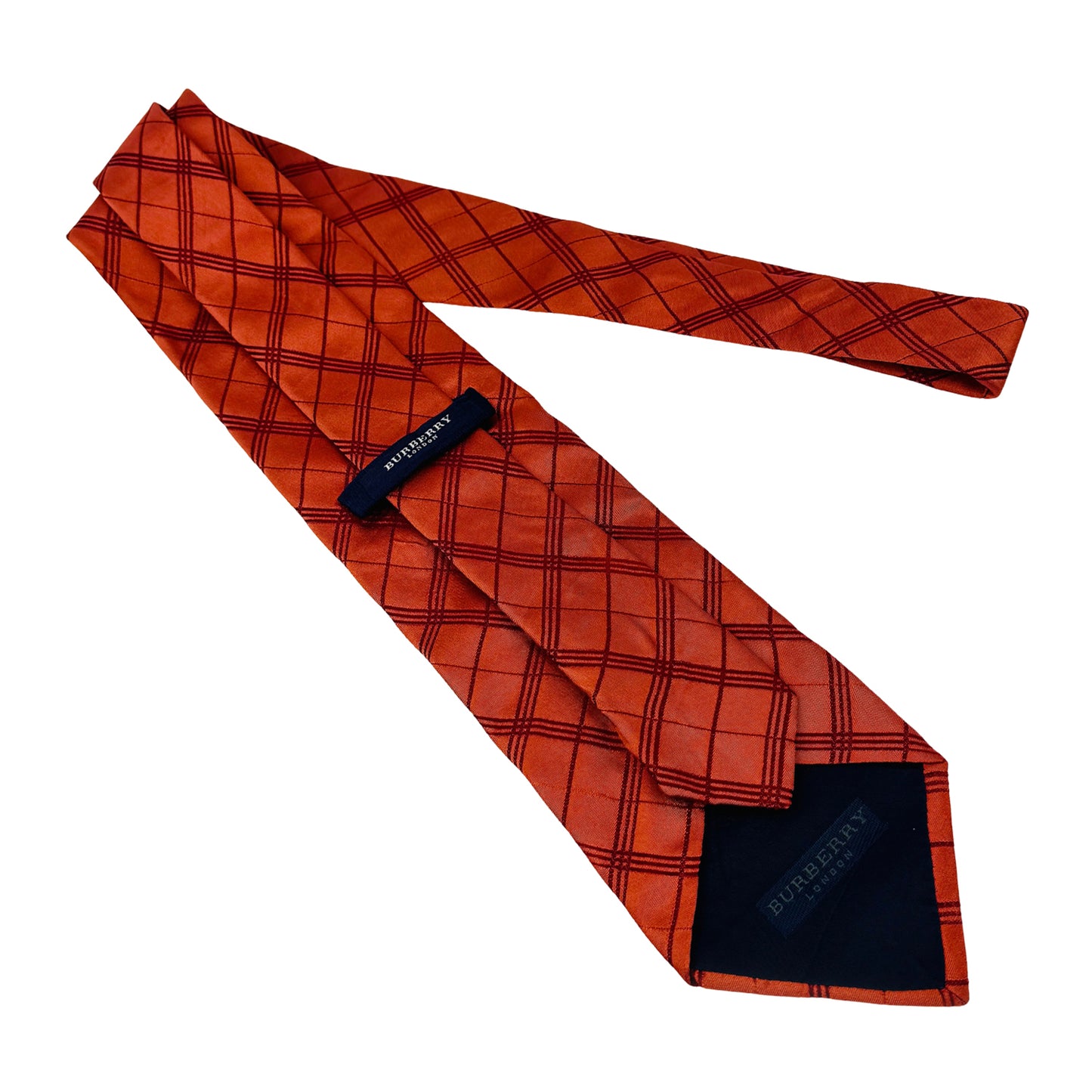 Burberry London Burnt Orange 'Black Check Pattern' Tie