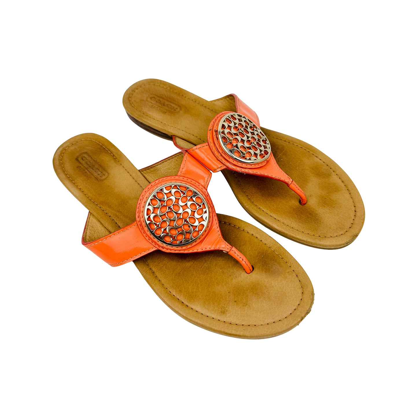 Coach Orange Patent Leather Sandal Slippers (Size 39)