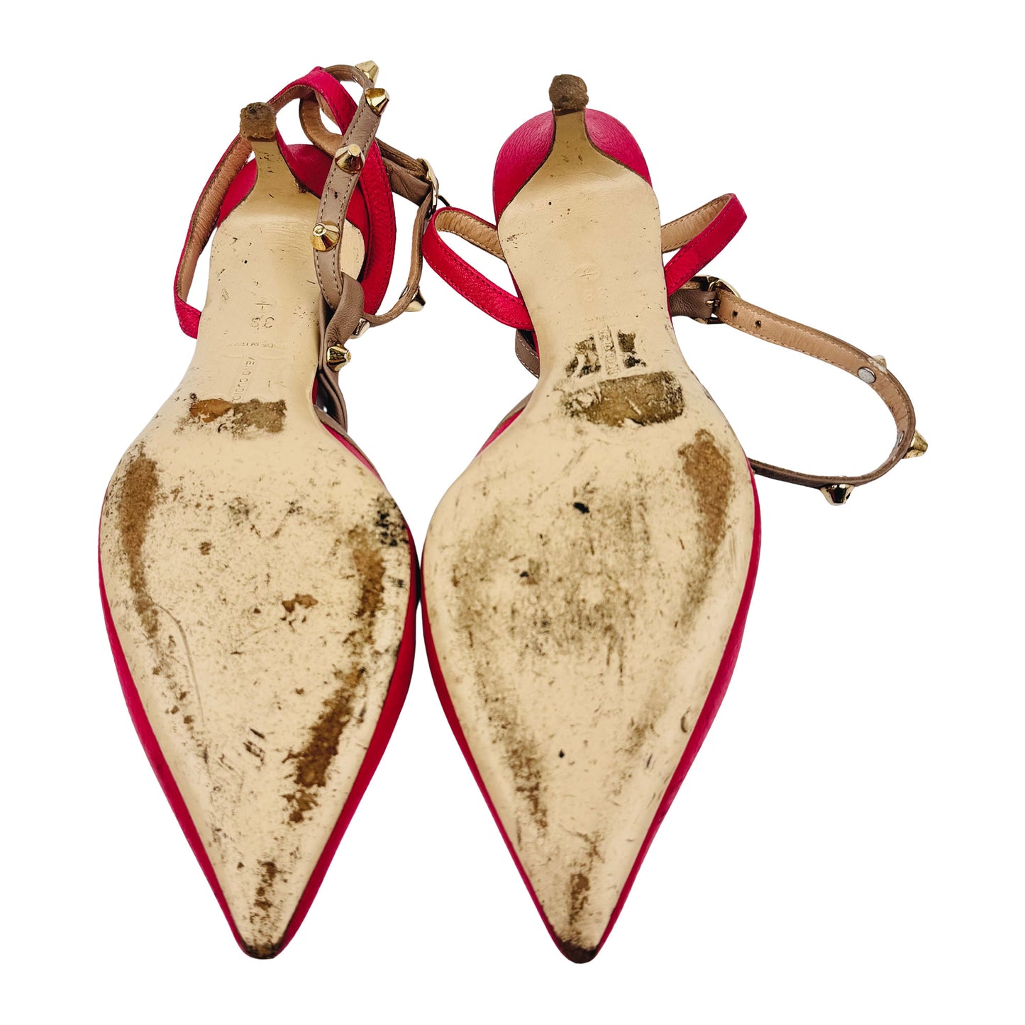 Andrea Puccini Gold-Tone Studs Heel Sandals (Size 38.5)