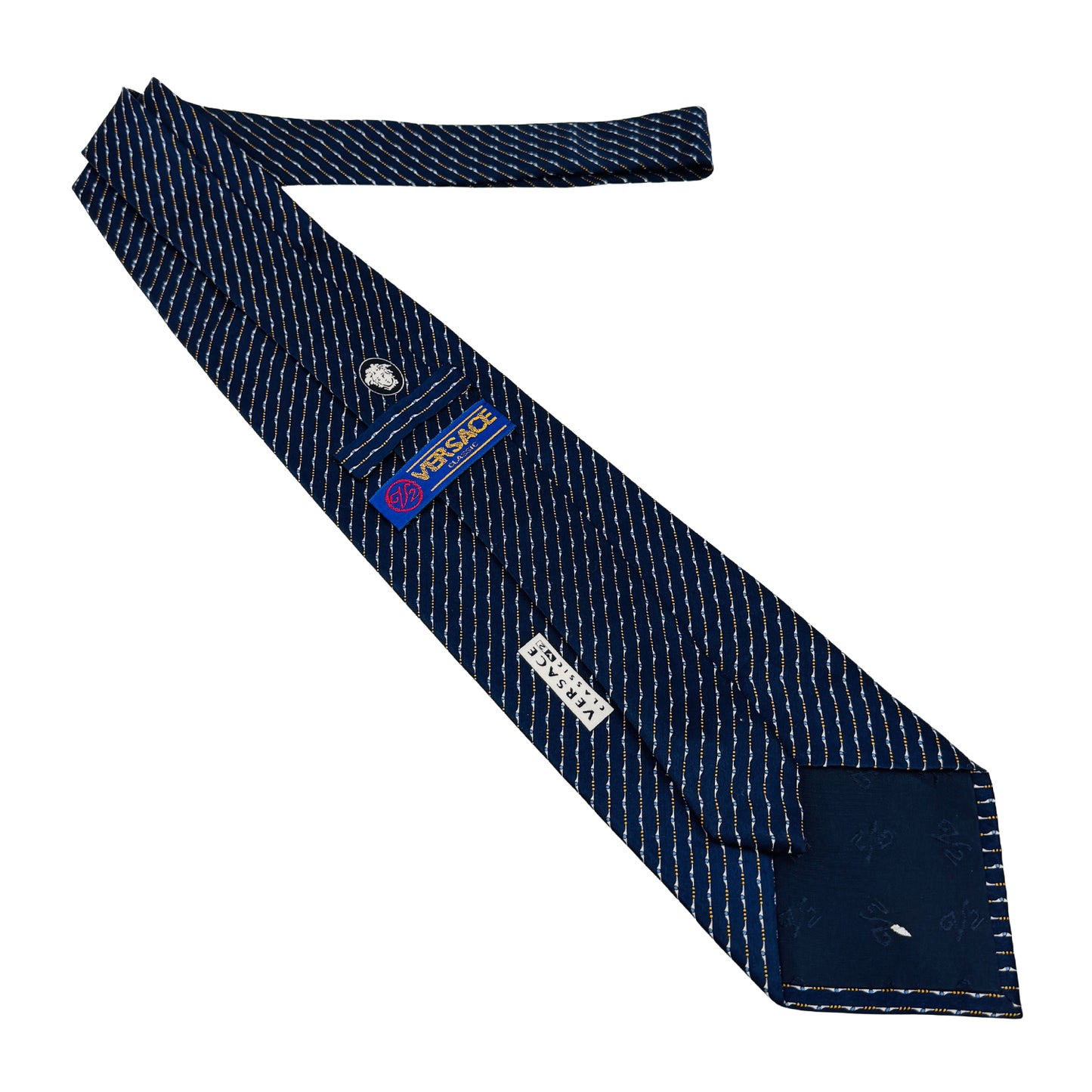 Versace Navy Blue 'Micro Geometric Jacquard Pattern' Tie (Size Regular)