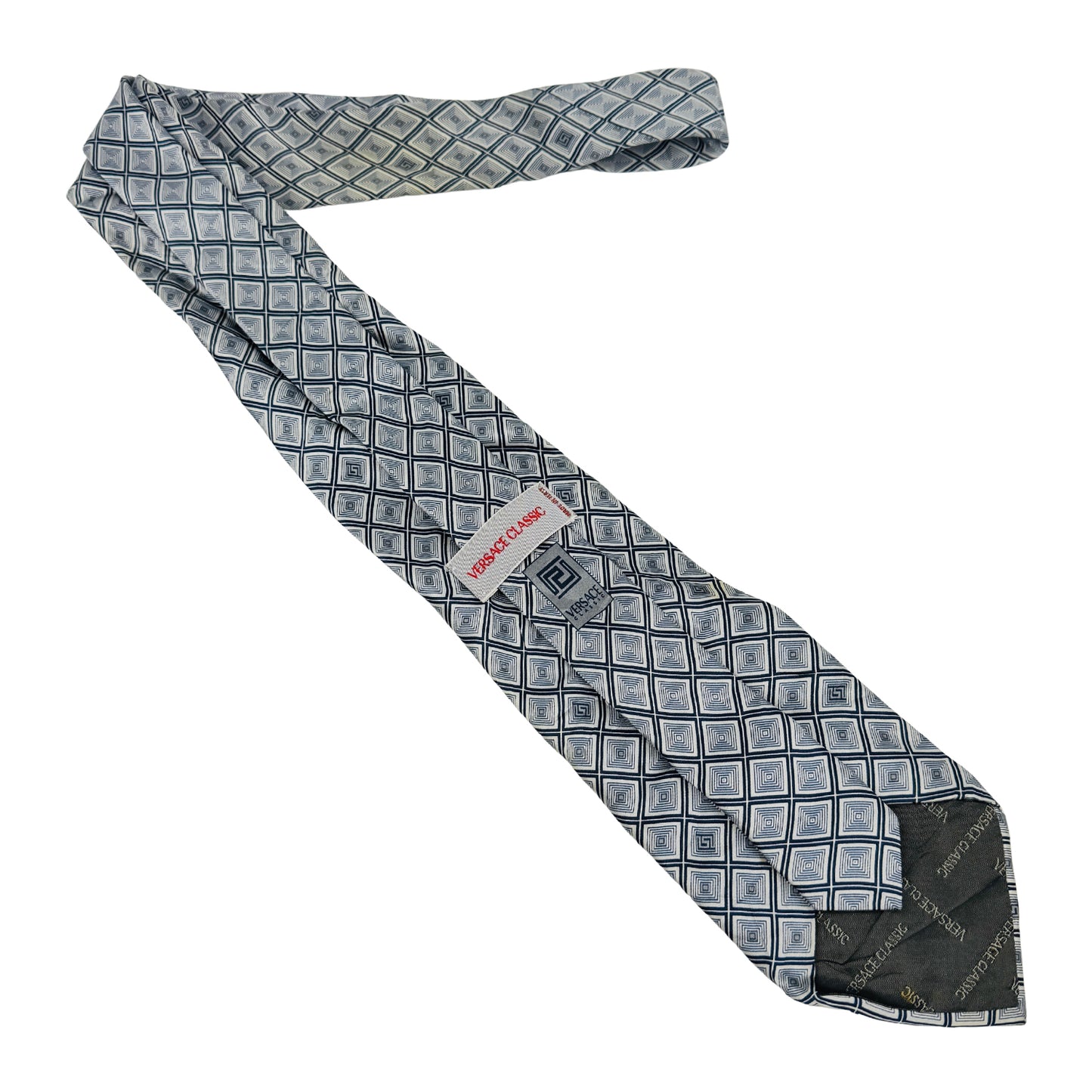 Versace Silver 'Geometric Square Pattern' Tie (Size Regular)