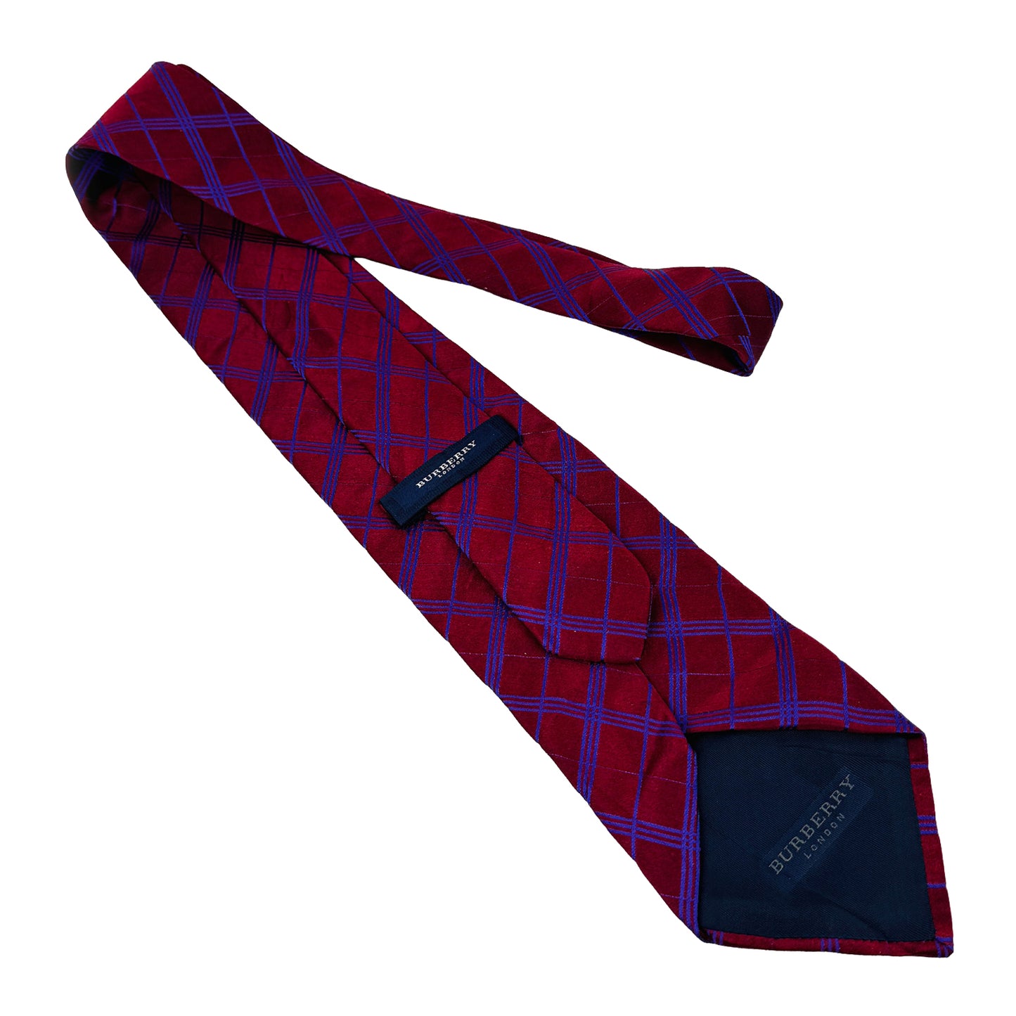 Burberry London Red Base 'Blue Checkered Pattern' Silk Tie