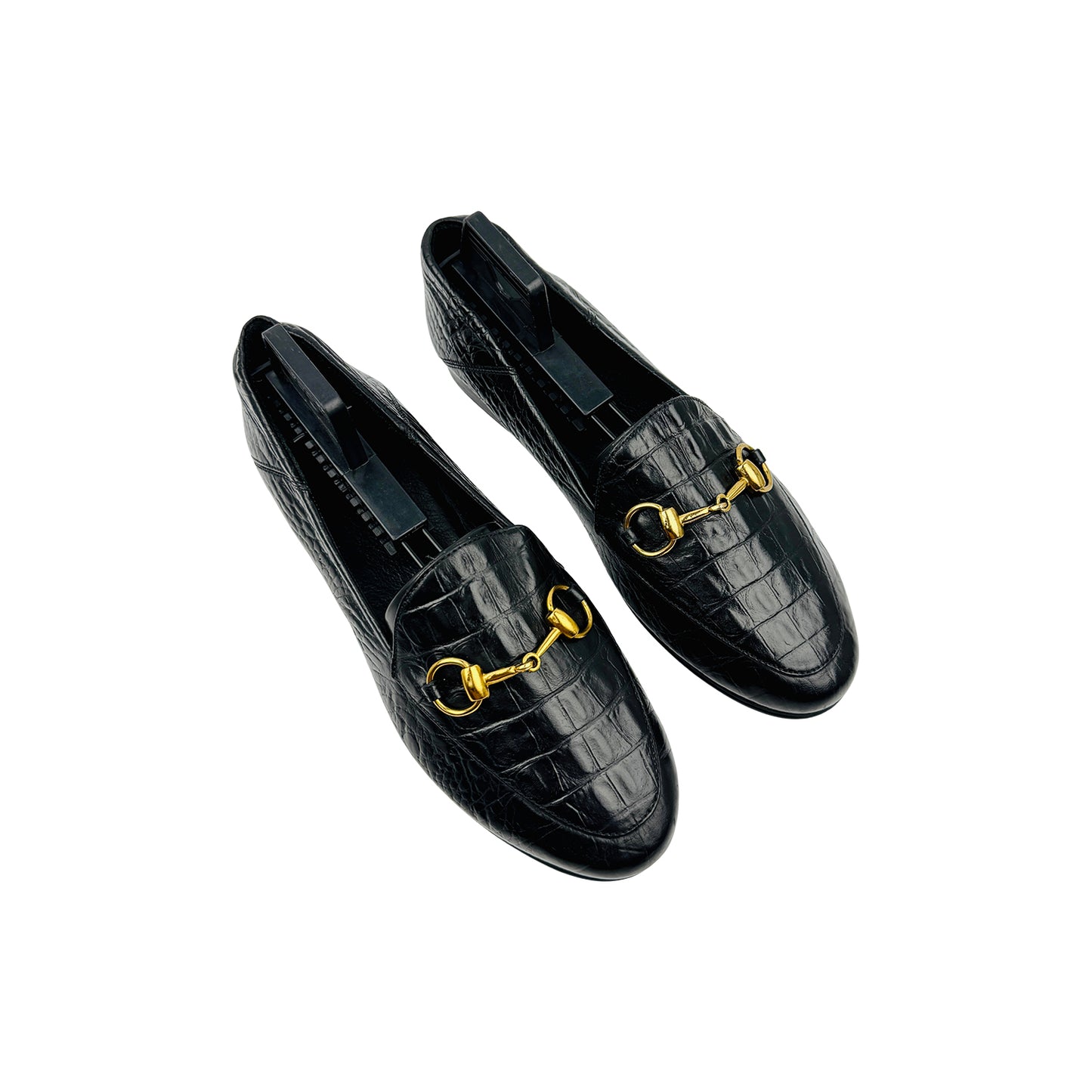 Gucci Croc Embossed Leather Horsebit Loafers (Size 37)