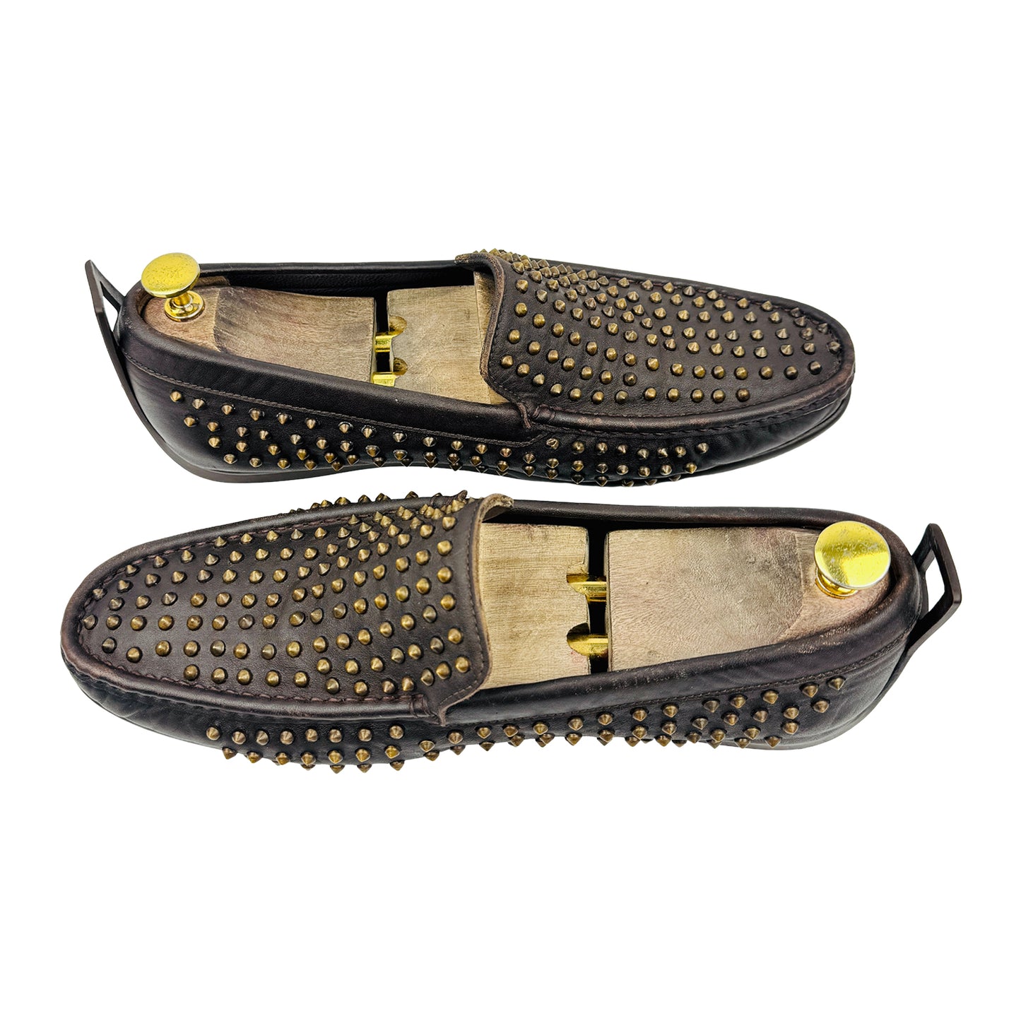 John Ricardo Brown Leather Studded Loafers (Size 43)