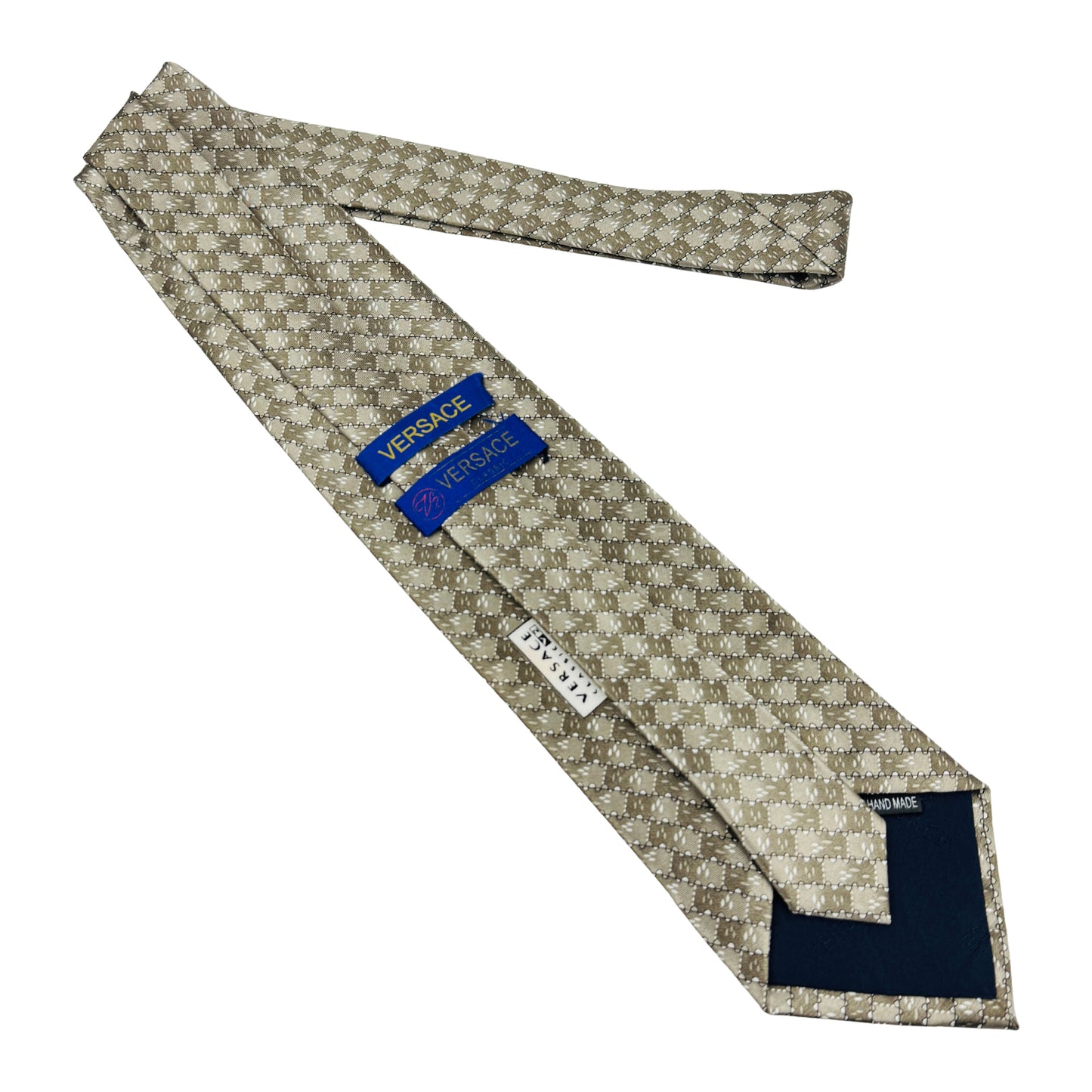Versace Beige 'Black Geometric Pattern' Tie (Size Regular)