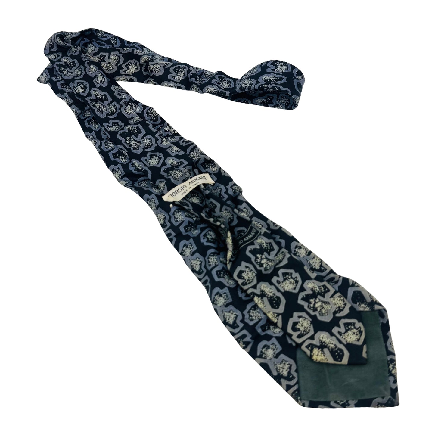Giorgio Armani Navy 'Grey Abstract Pattern' Silk Tie (Size Regular)