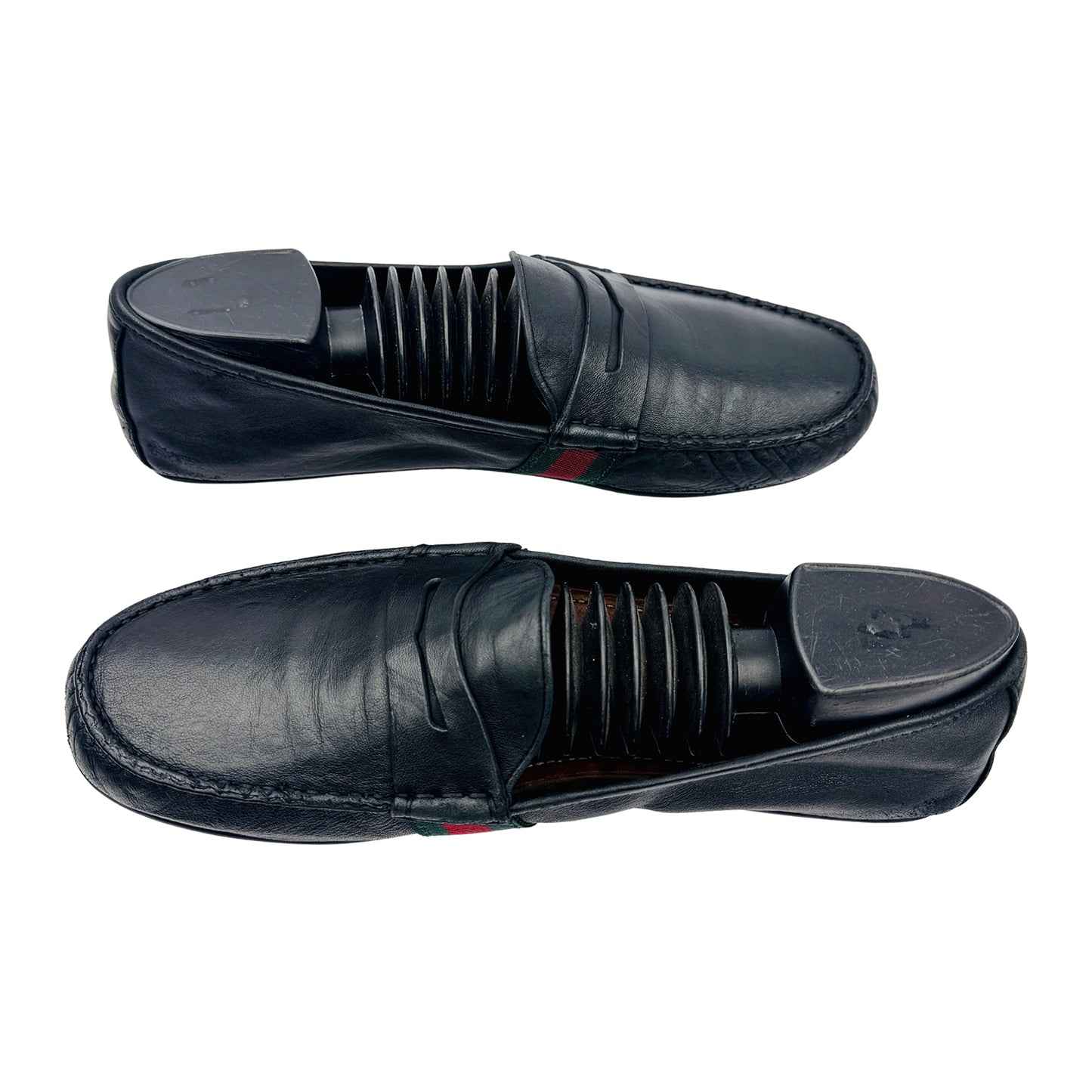 Gucci Men's Black Leather Web Loafers (Size 43.5) - 407411