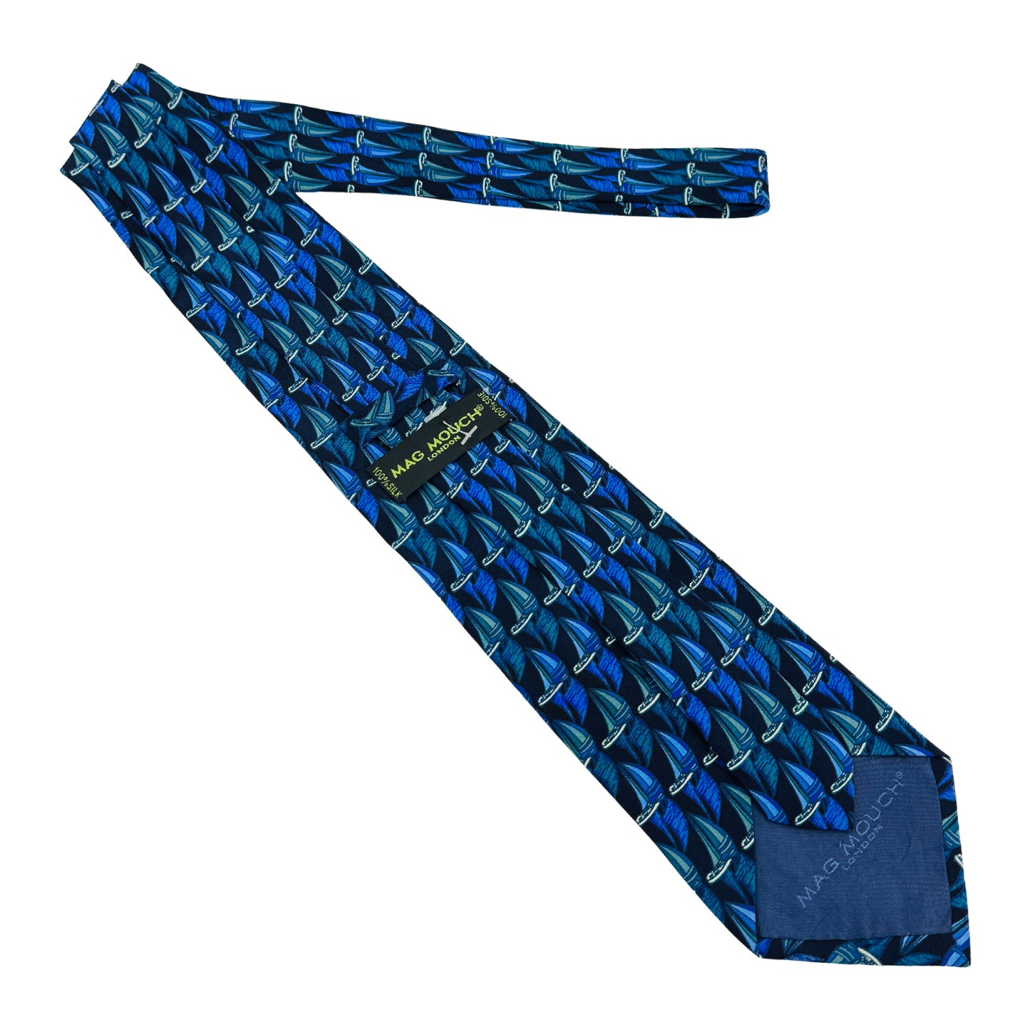 Mag Mouch London Navy 'Sailboat Print' Tie (Size Regular)