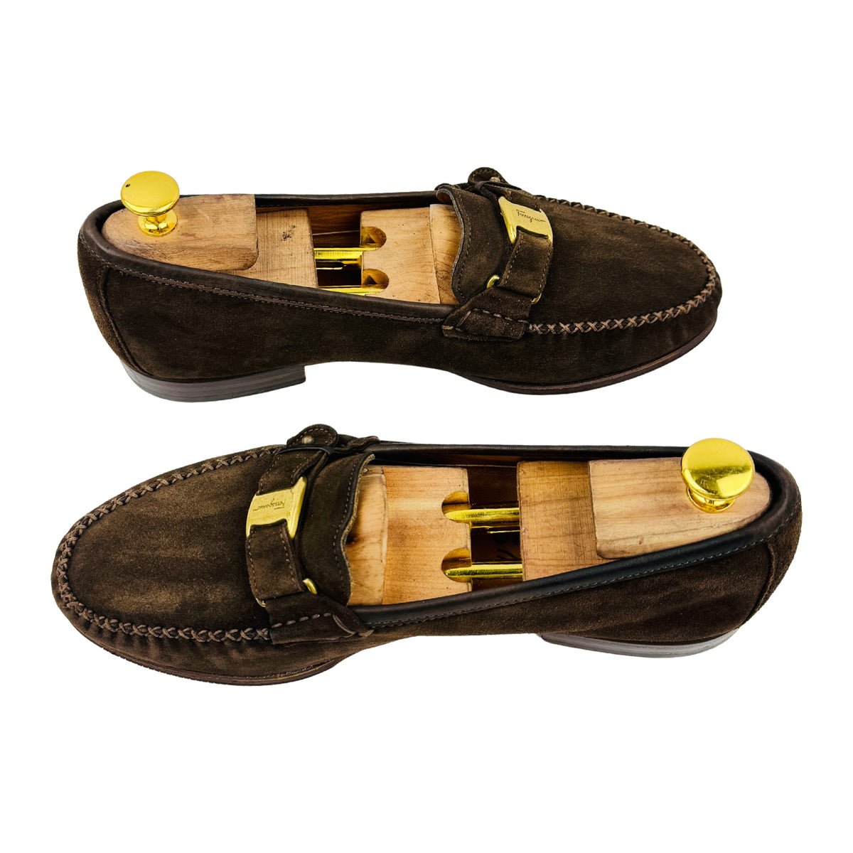Salvatore Ferragamo Suede 'Gold Buckle' Loafers (Size 42)