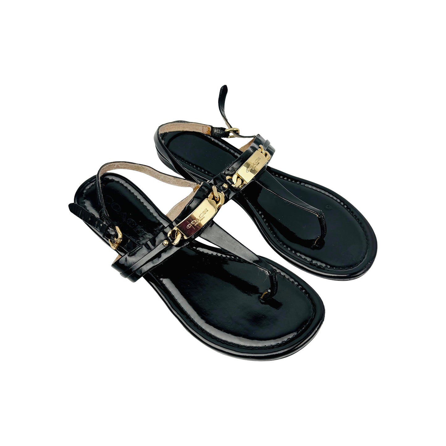 Coach Black Patent Leather Thong Sandals (Size 38)