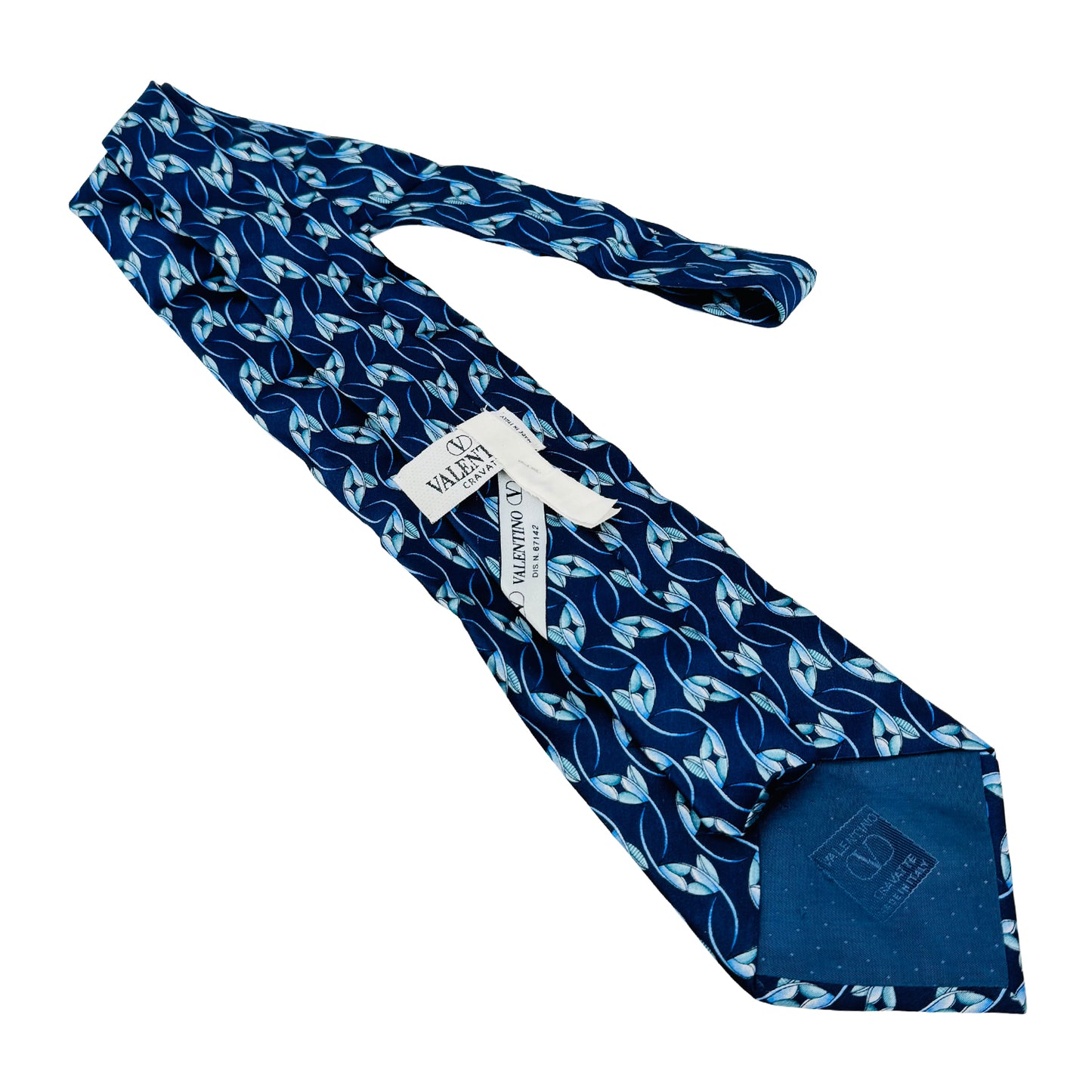 Valentino Navy Blue 'Abstract Leaf Motif Pattern' Silk Tie (Size Regular)