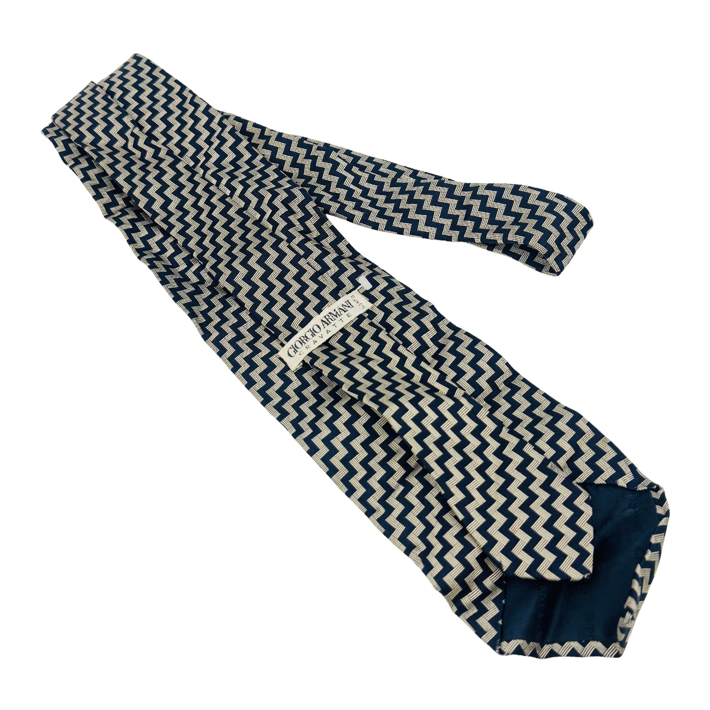 Giorgio Armani Navy 'Beige Zig-Zag Pattern' Silk Tie (Size Regular)