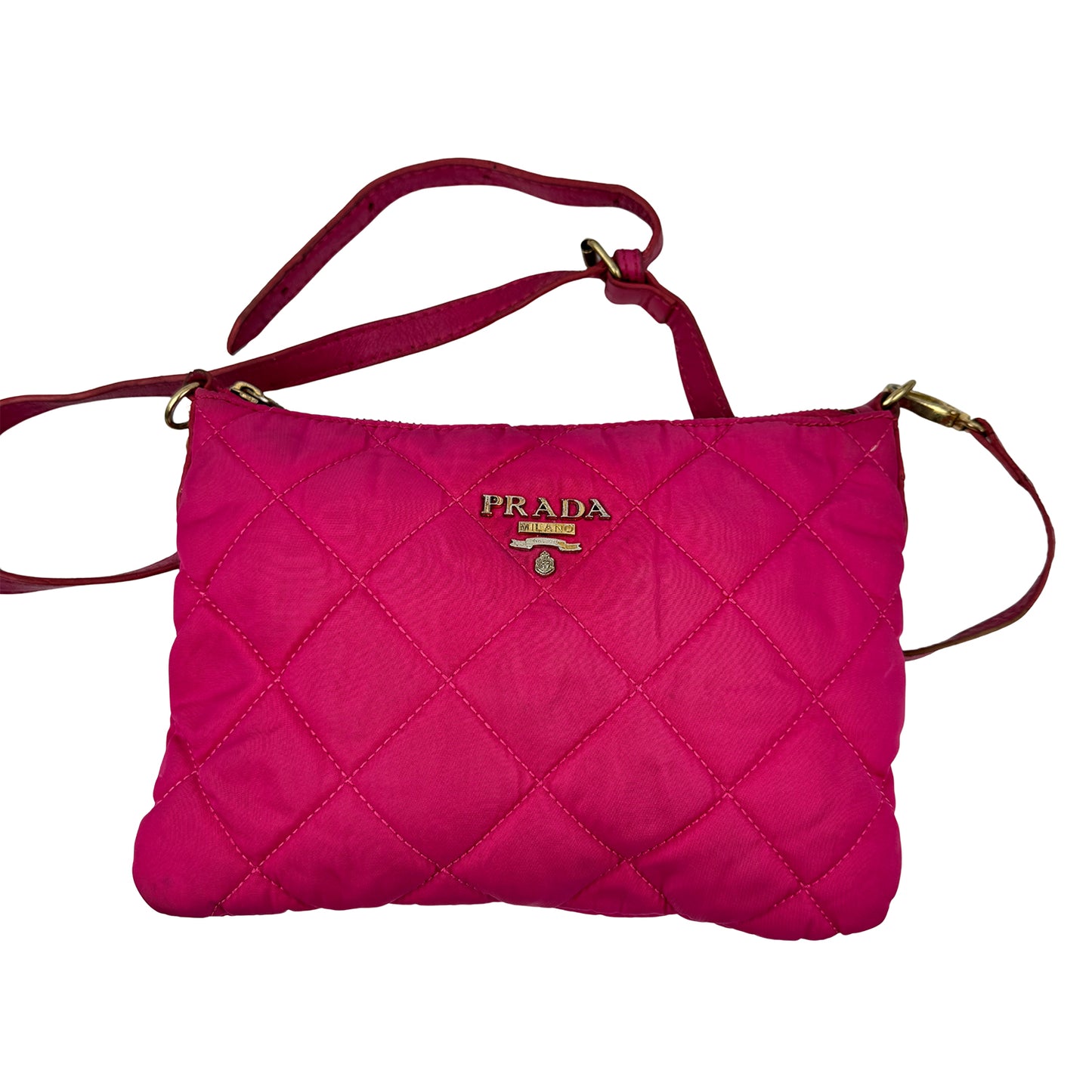 Prada Fuchsia Pink Quilted Tessuto Nylon Cross Body Bag