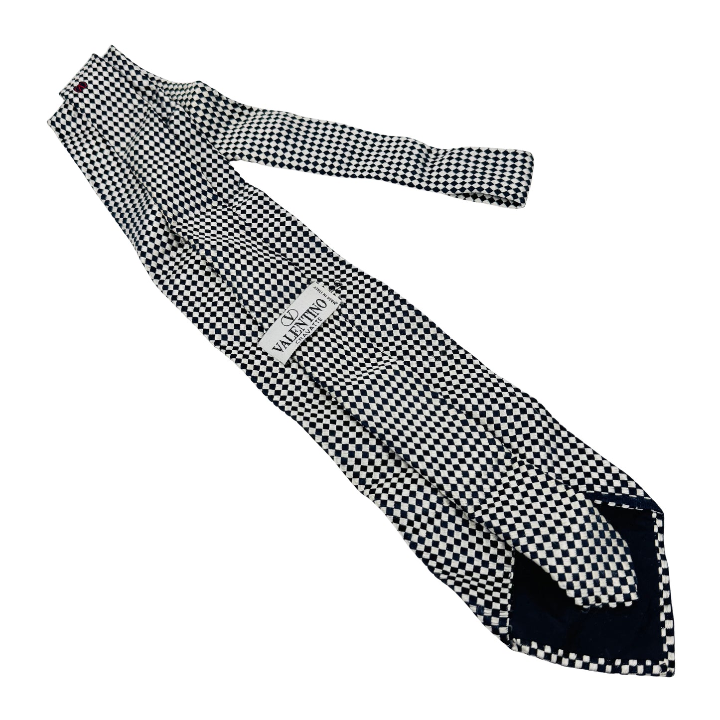 Valentino Black White 'Checkered Pattern' Silk Tie (Size Regular)