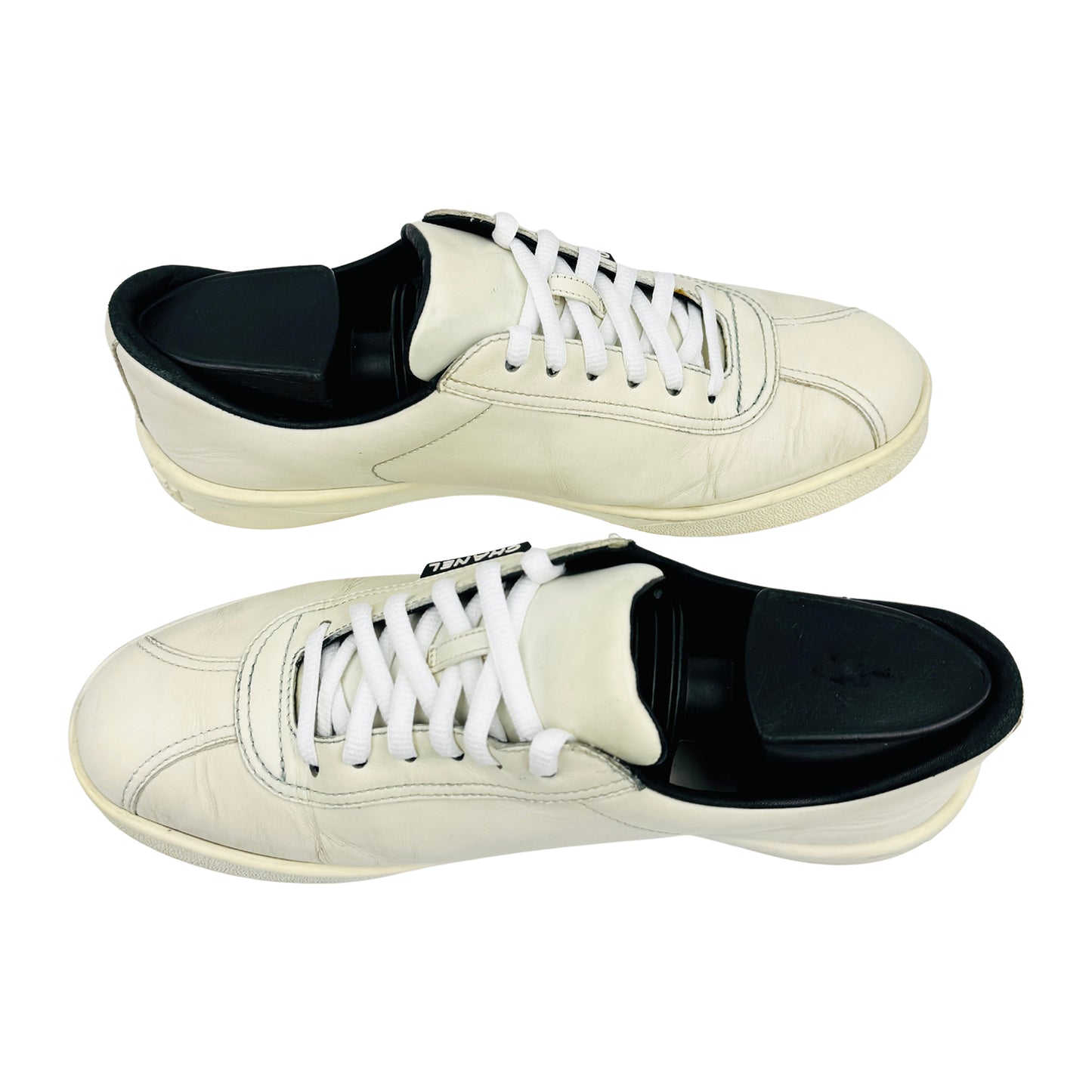 Chanel White Leather Sneakers (Size 38.5)