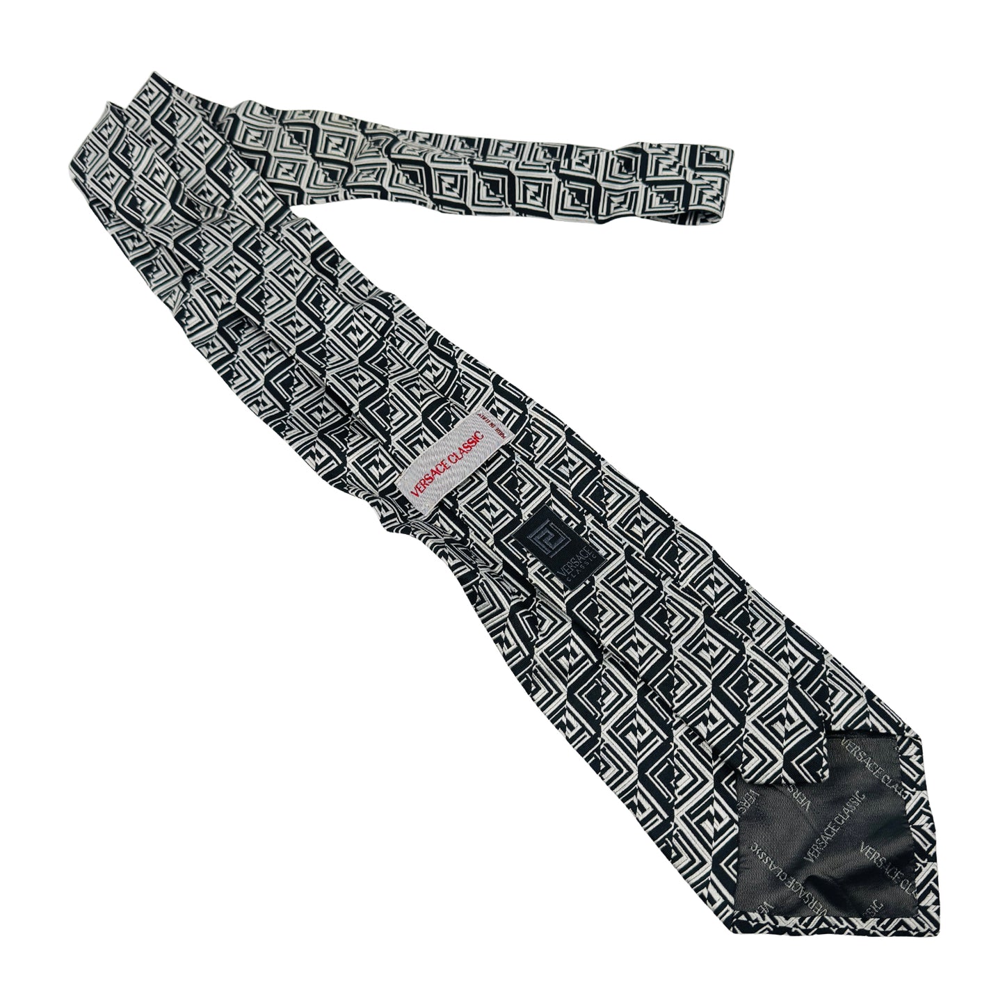 Versace Black & White 'Geometric Pattern' Tie (Size Regular)