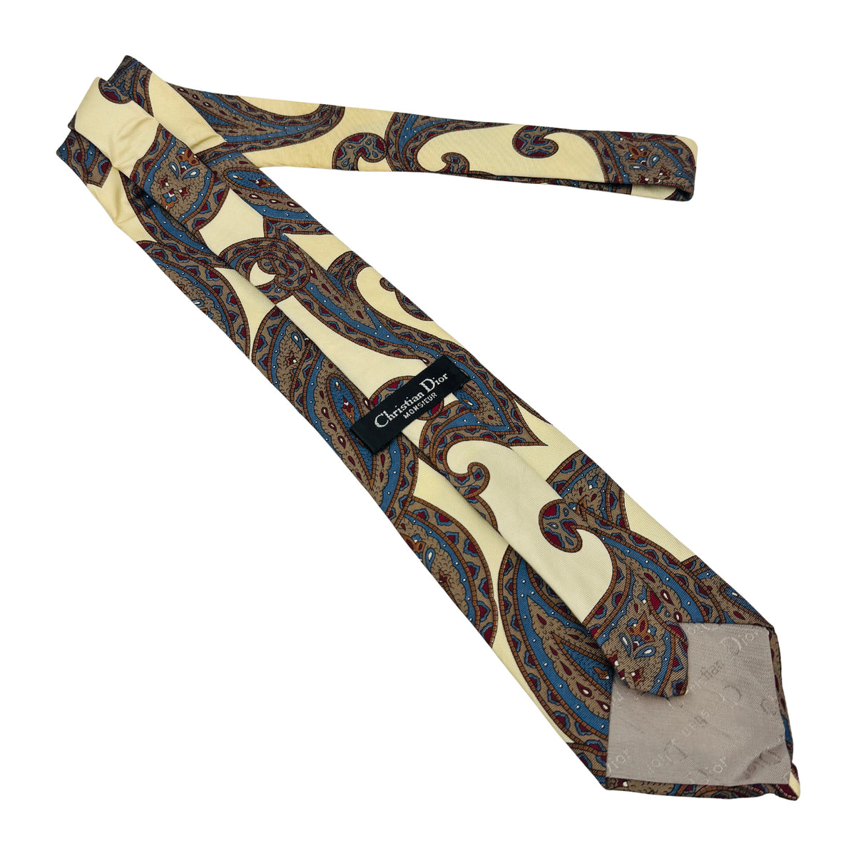 Christian Dior Pale Yellow 'Paisley Pattern' Tie (Size Regular)