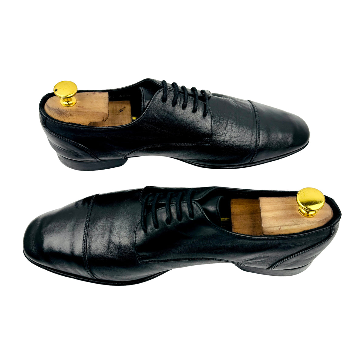 Versace Black Leather Cap Toe Derby Shoes (Size 41)