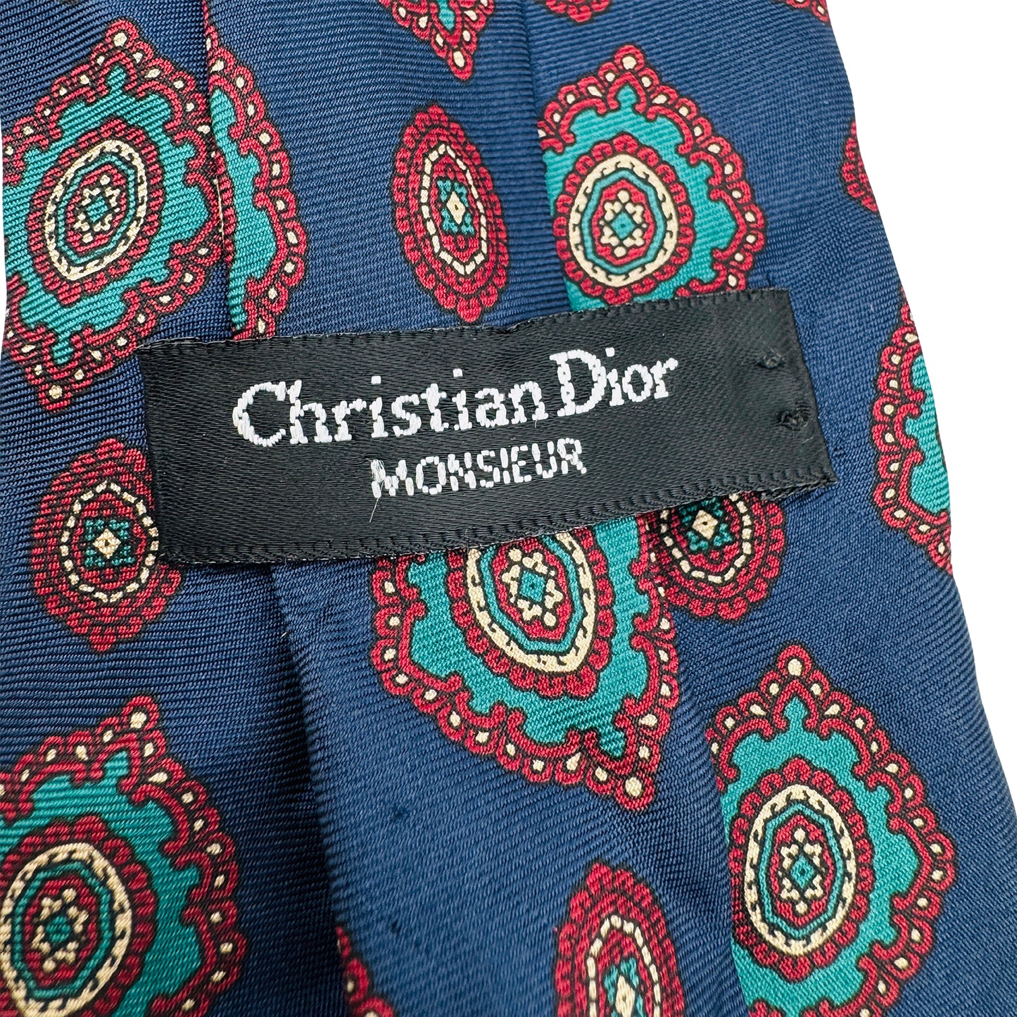 Christian Dior Navy Blue 'Medallion Pattern' Tie (Size Regular)