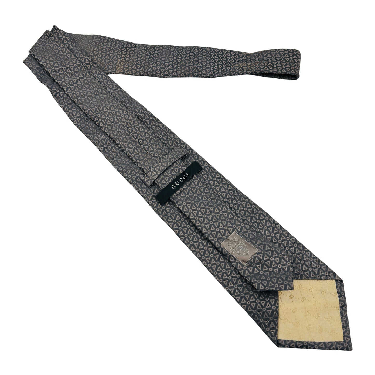 Gucci Grey 'Beige Geometric Pattern' Tie (Size Regular)