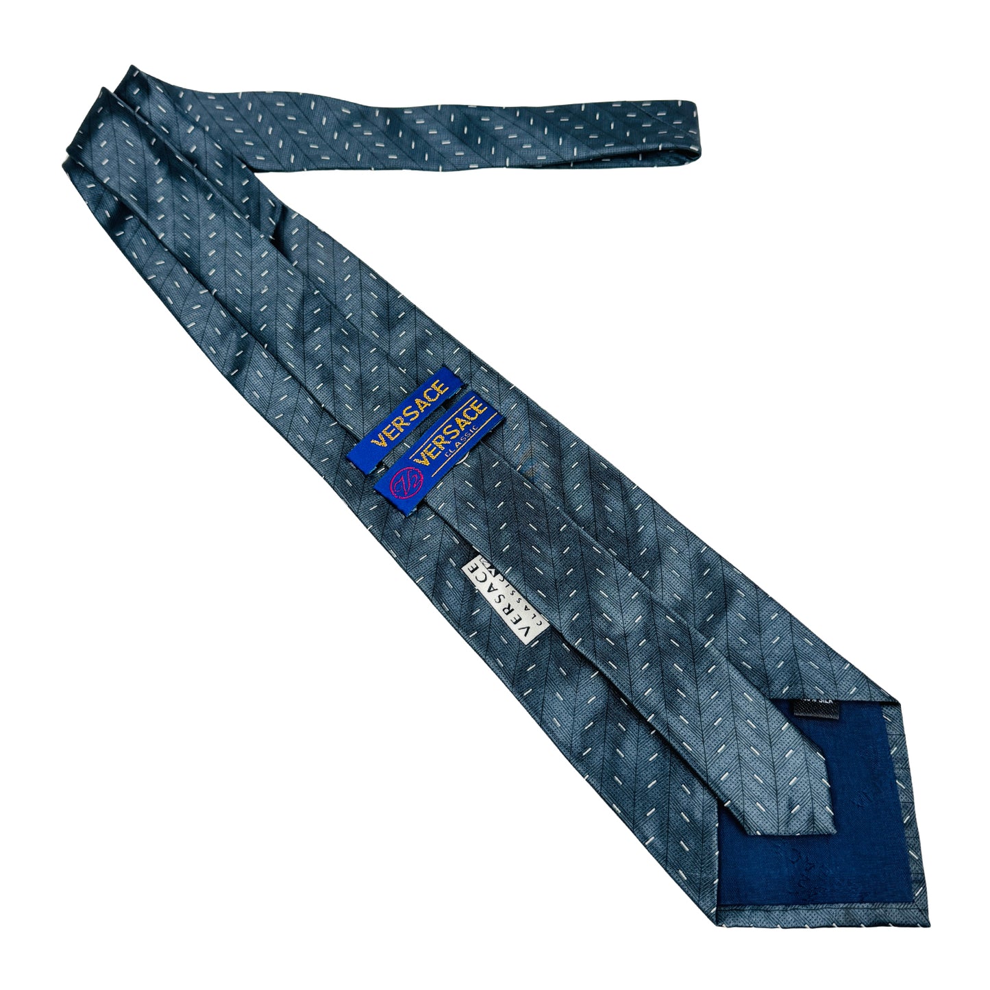 Versace Teal Blue 'Geometric Dash Pattern' Tie (Size Regular)