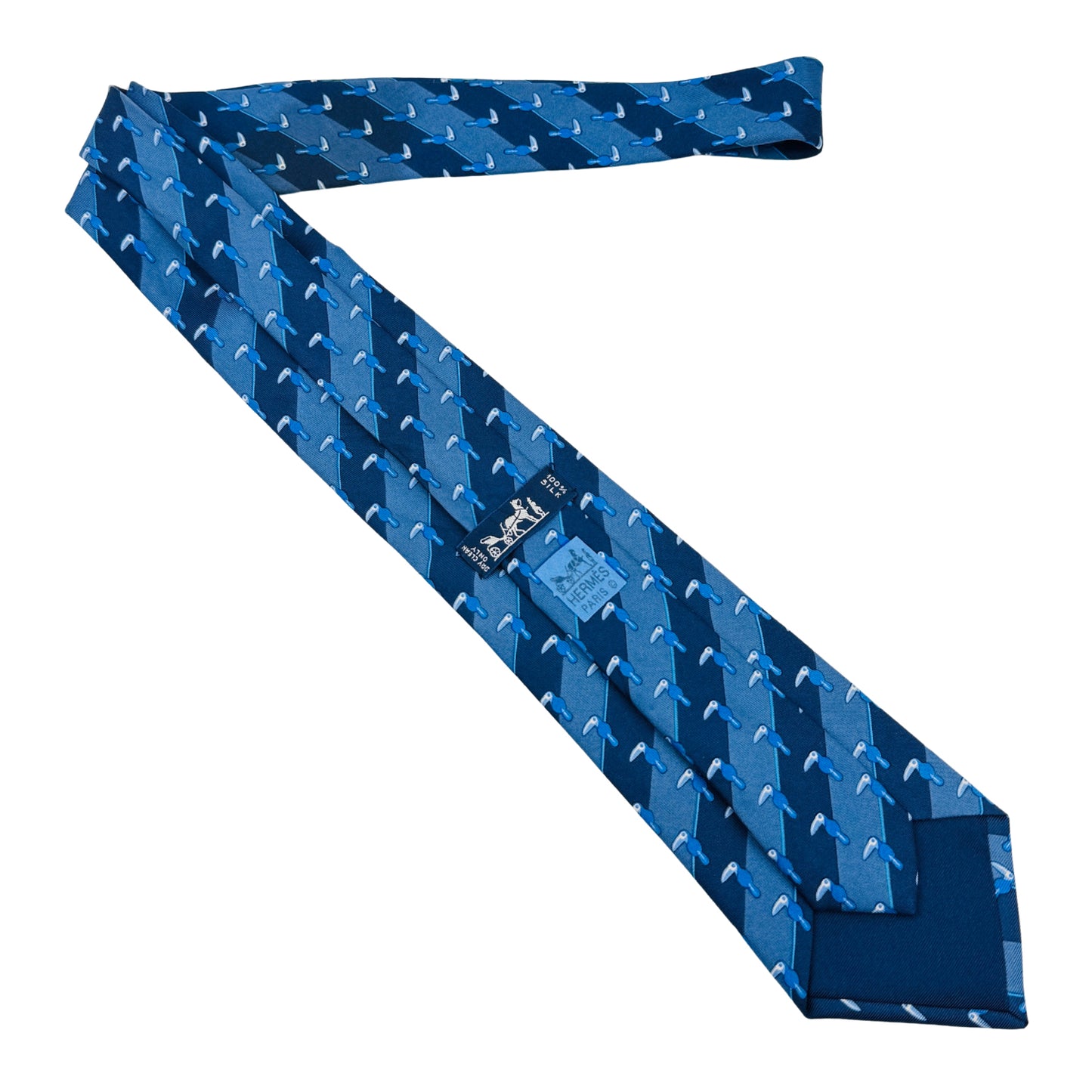 Hermès Navy Blue 'Bird Motif Pattern' Tie (Size Regular)