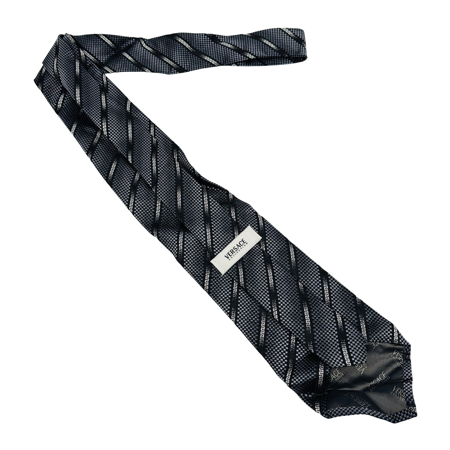 Versace Charcoal Grey 'Diagonal Stripes' Silk Tie (Size Regular)
