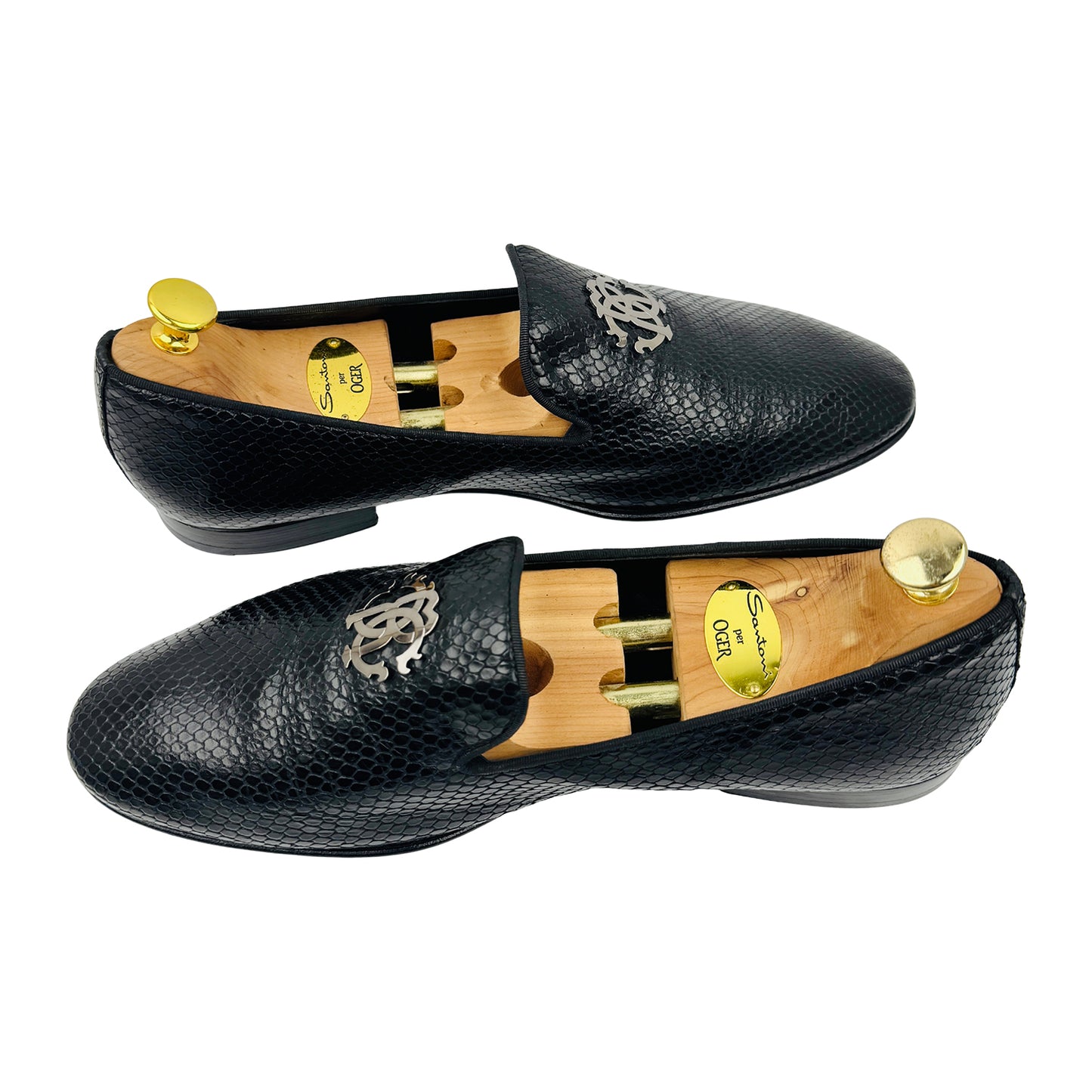 Roberto Cavalli Black Python Embossed Leather Loafers (Size 44.5)