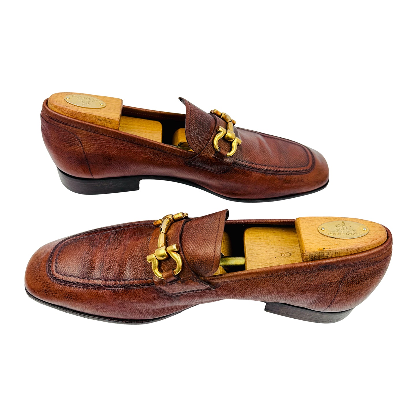Salvatore Ferragamo Gancini Bit Brown Textured Loafers (Size 43.5/44)