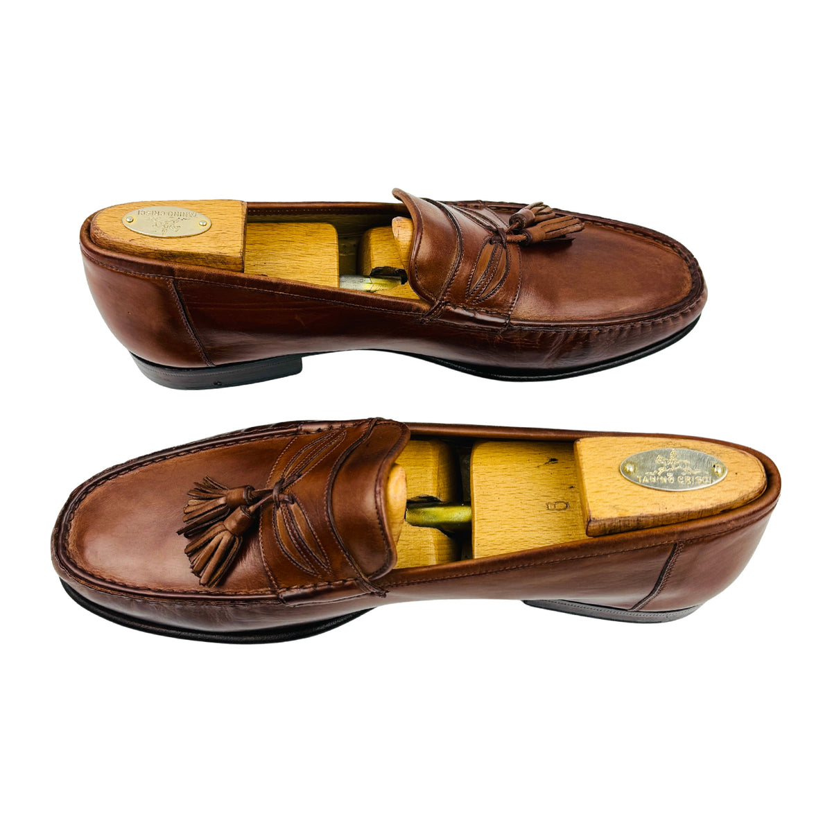 Santoni Cognac Brown Leather Tassel Loafers (Size 43)