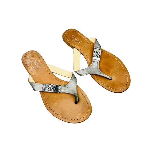 Coach Women's 'Metallic Silver Tan' Flip Flops (Size 36)