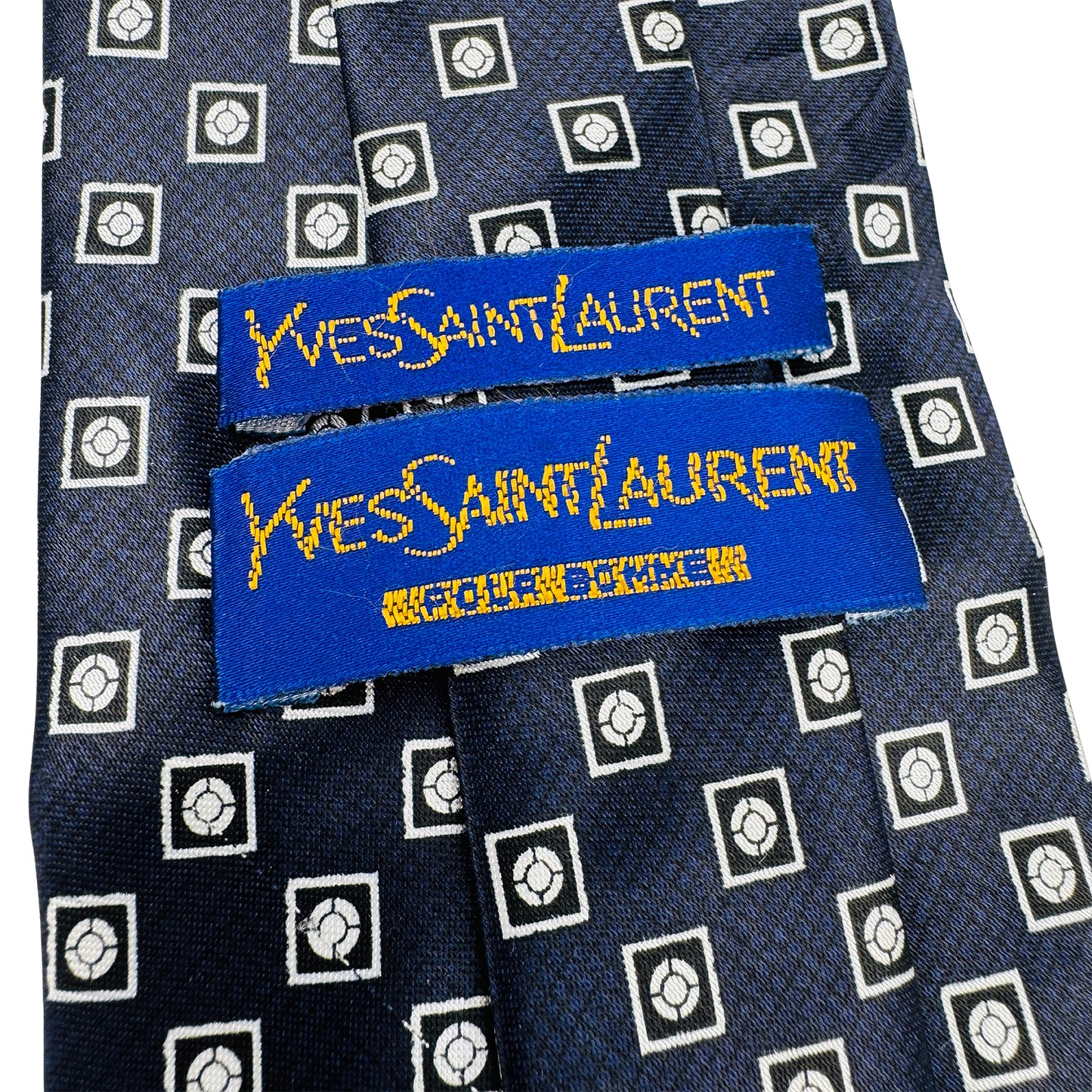 Yves Saint Laurent Navy Blue 'Geometric Square Pattern' Tie (Size Regular)