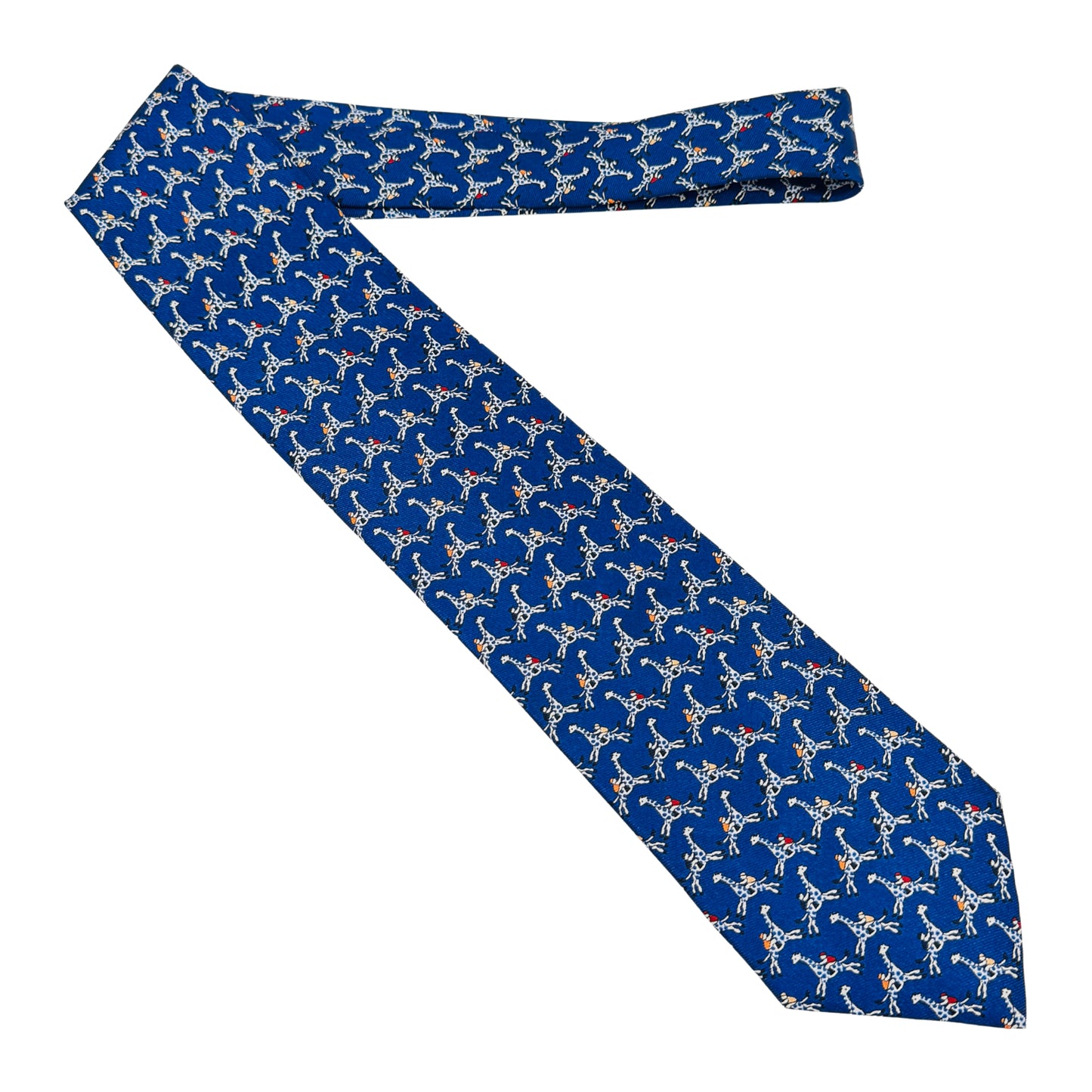 Hermès Cobalt Blue 'White Giraffe Pattern' Tie (Size Regular)