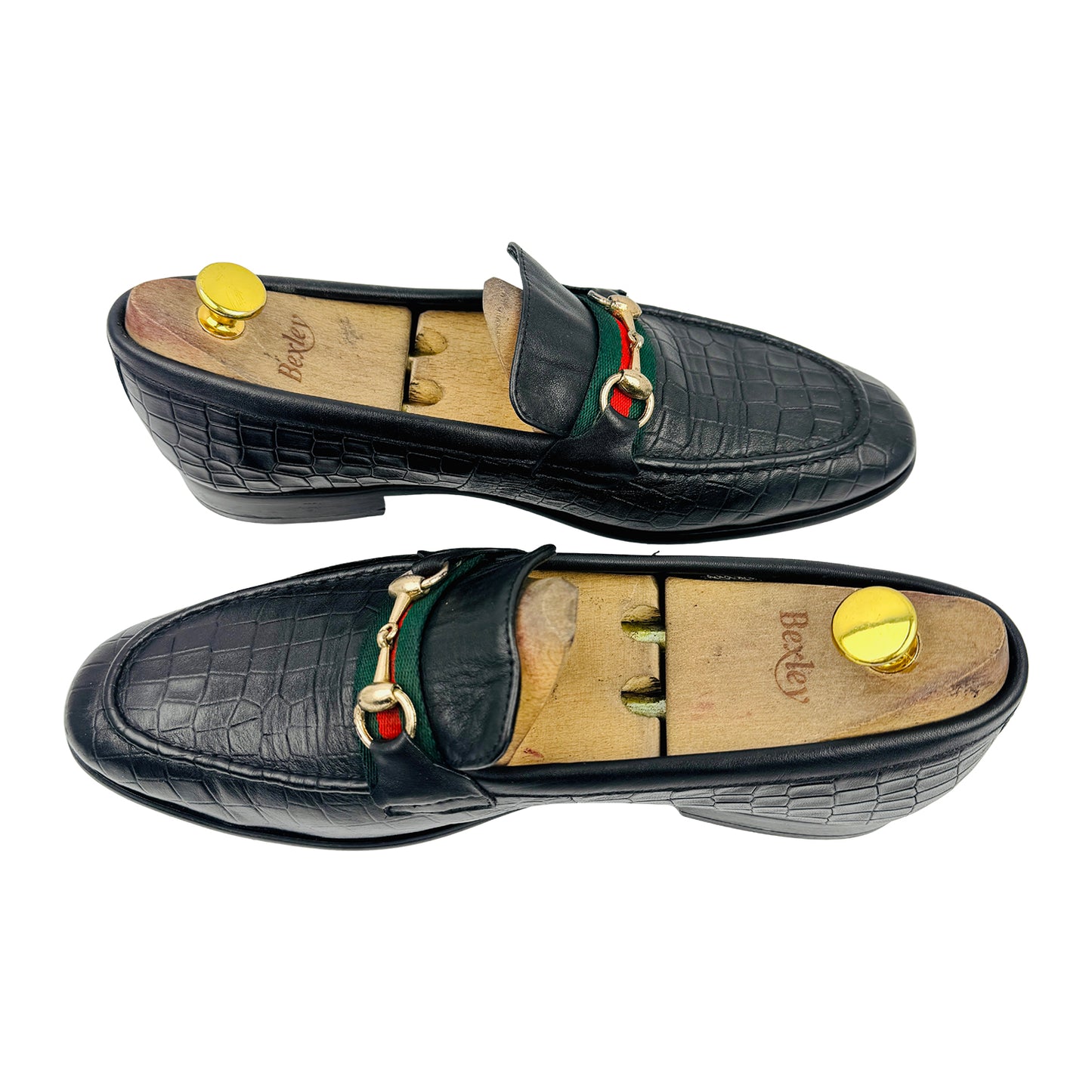 Gucci Black Croc-Embossed Horsebit Loafers (Size 42/42.5)