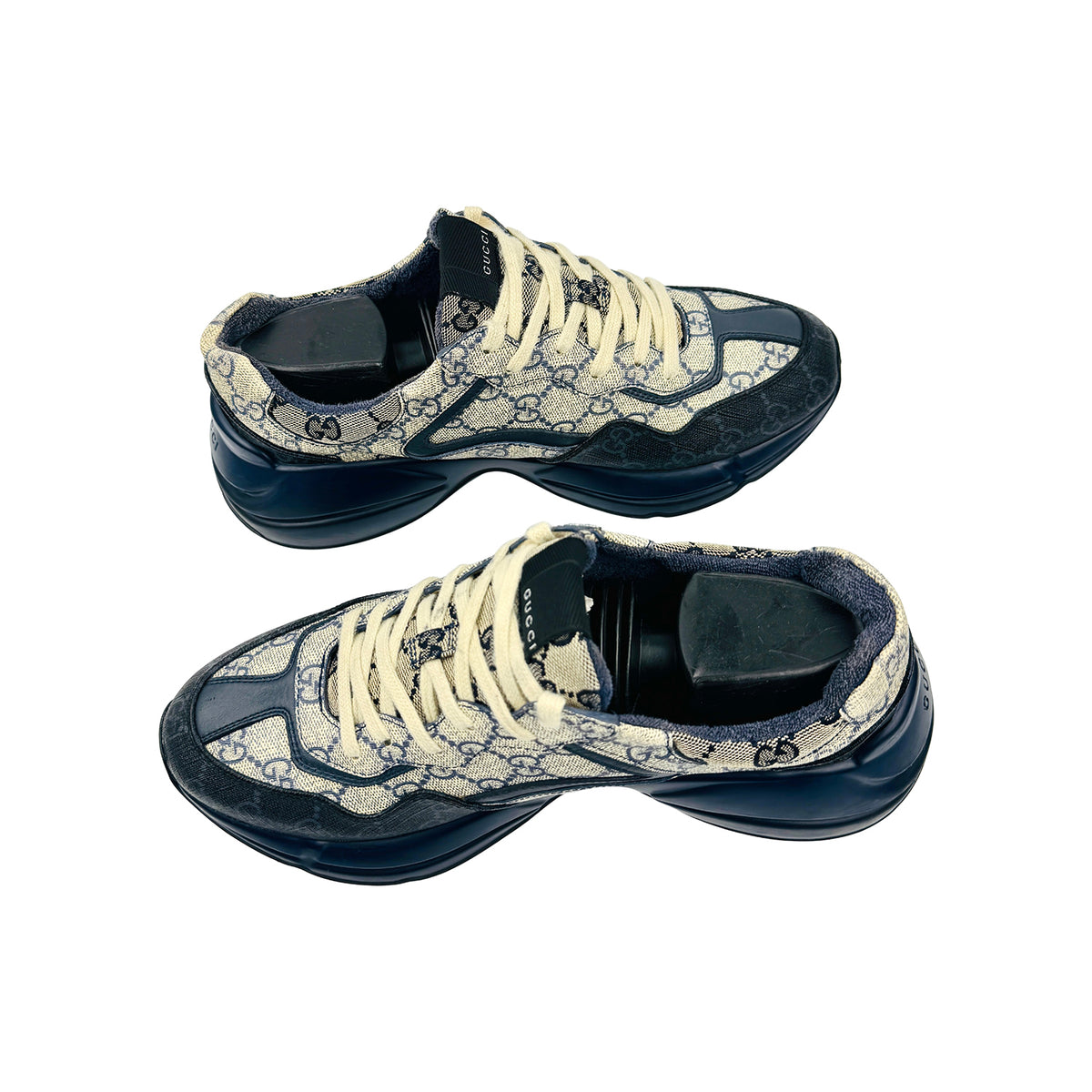 Gucci GG Rhyton Beige Blue Monogram Sneakers (Size 41) - 692909