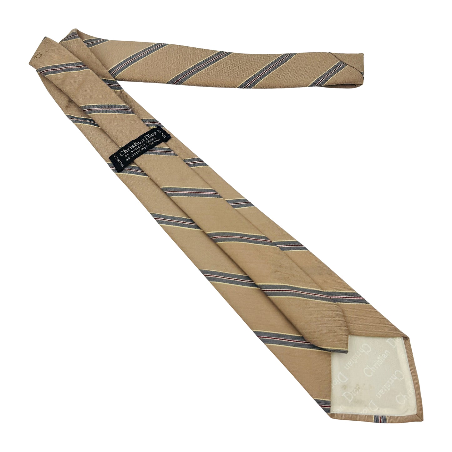 Christian Dior Beige 'Diagonal Stripes' Tie (Size Regular)