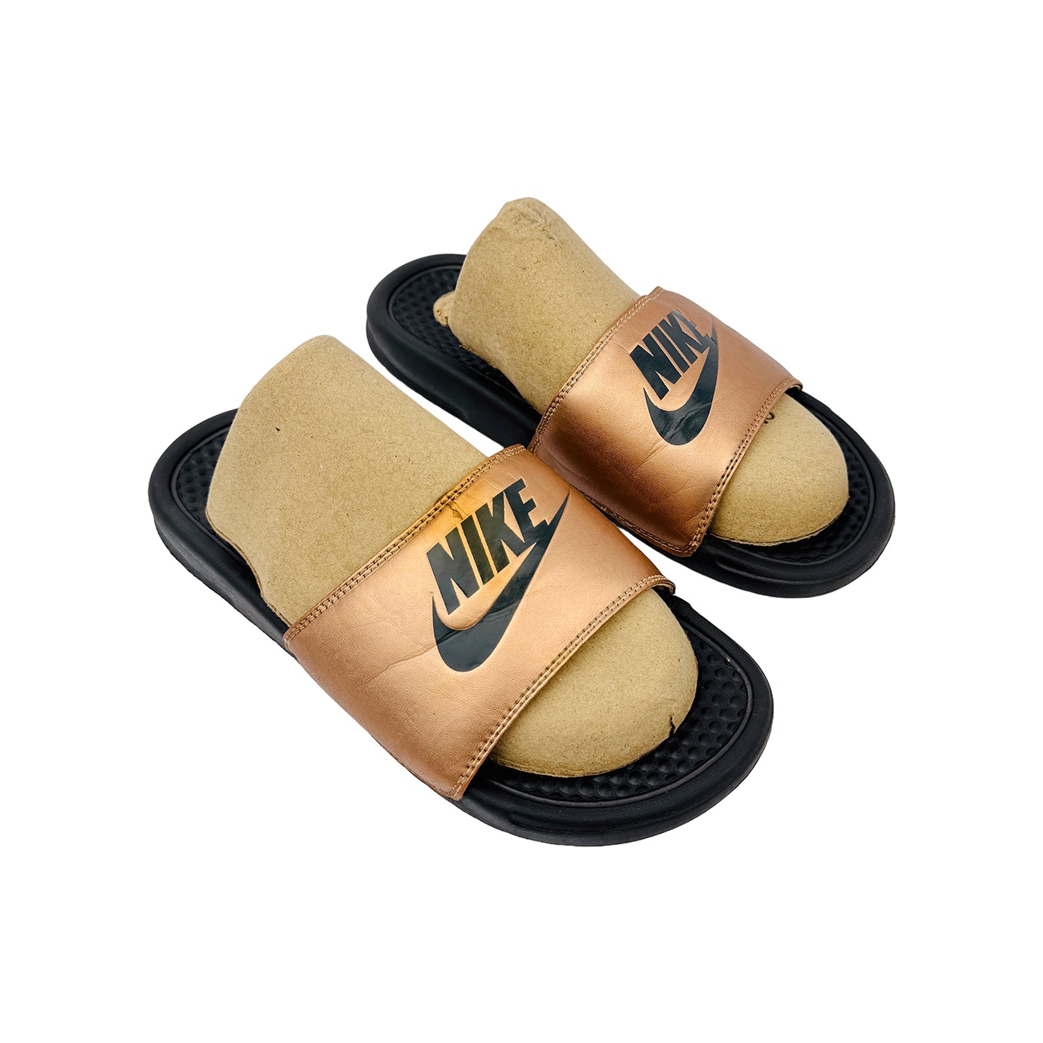 Right Side image of Nike Benassi JDI Golden Black Slides (Size 40.5/41) - 343881-900