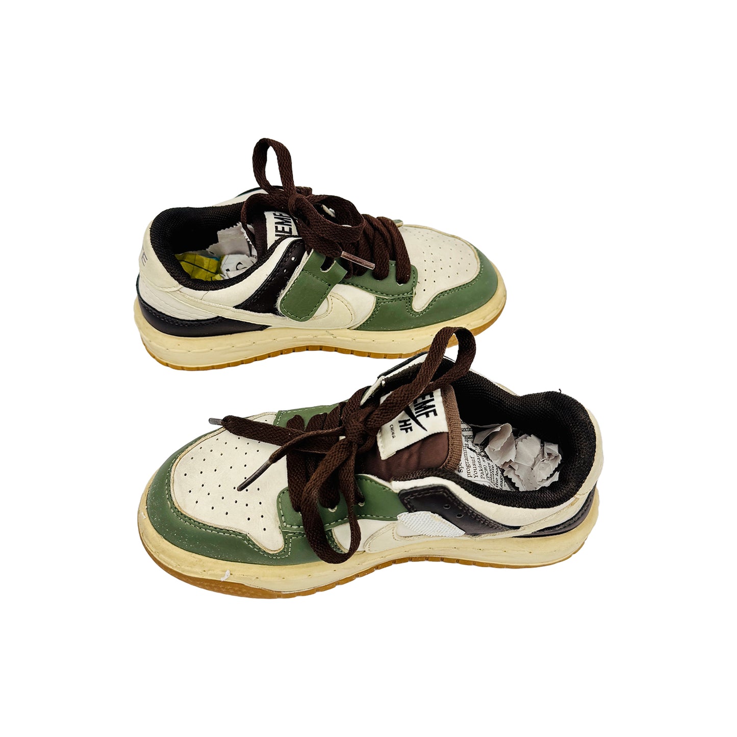 Cross image of Nike Kid's Green White Fashion Sneakers (Size 30)