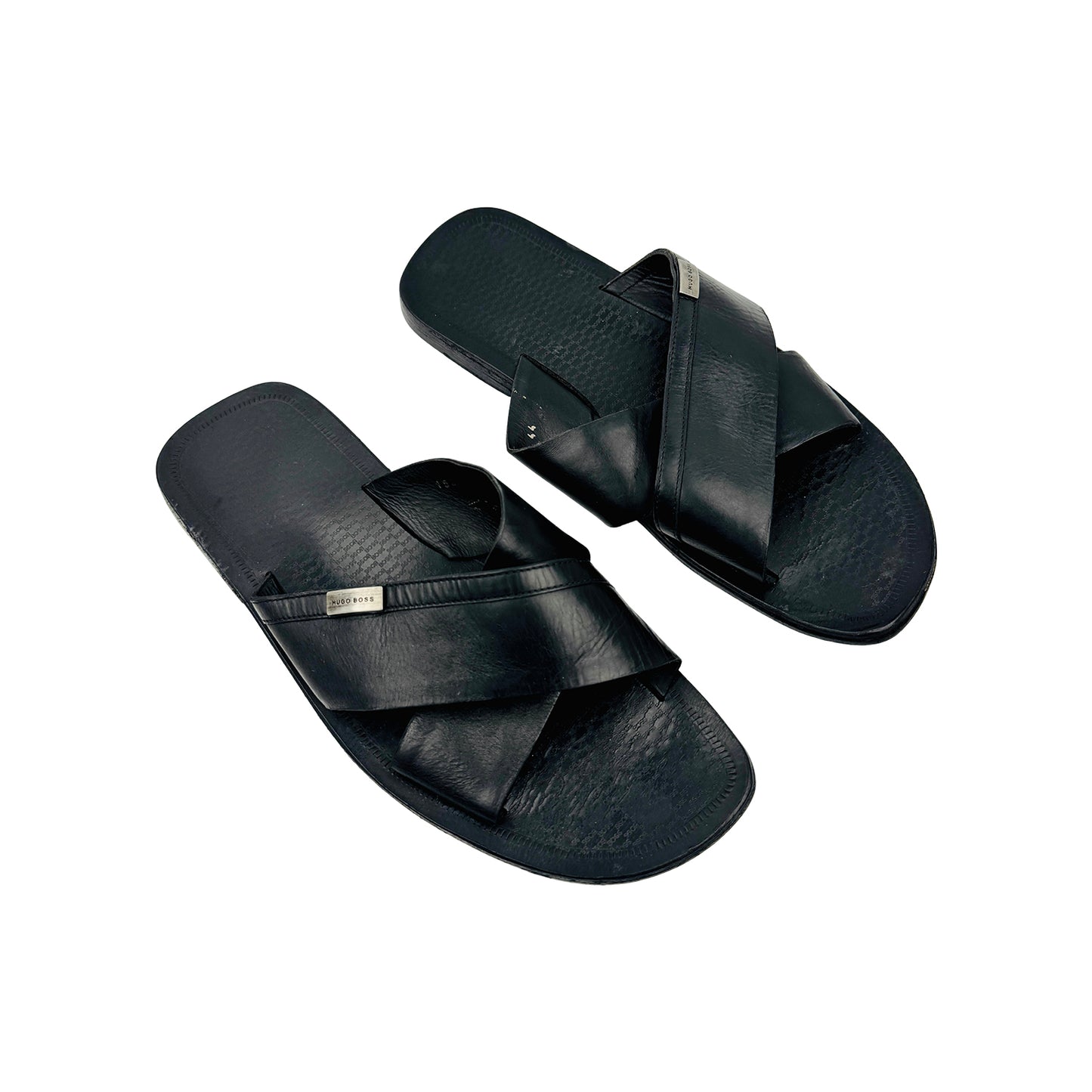 Hugo Boss Men's Black Cross Strap Sandal Slippers (Size 44)