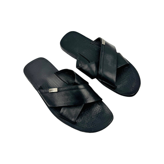 Hugo Boss Men's Black Cross Strap Sandal Slippers (Size 44)