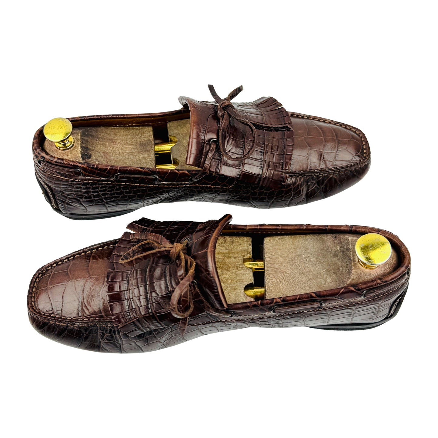Santoni Croc-Embossed Leather Driving Loafers (Size 42.5)
