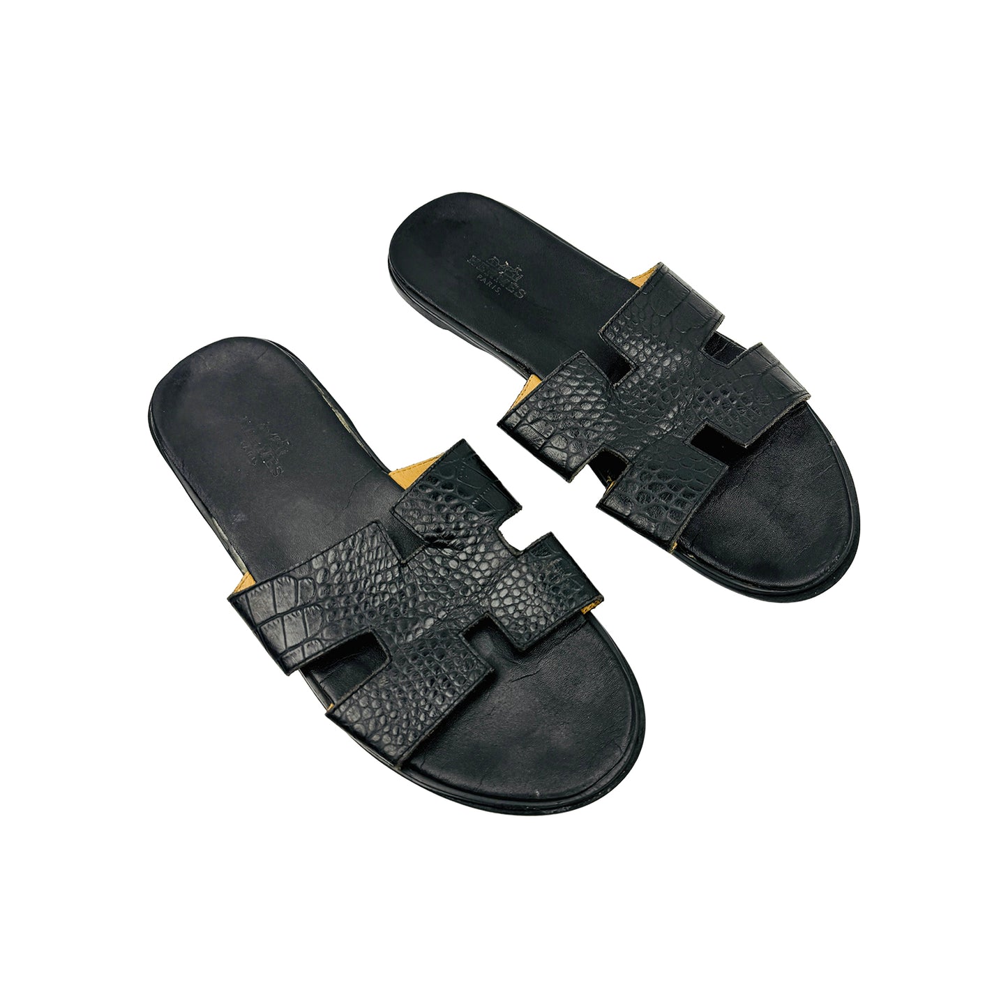 Hermès Izmir Croc-Embossed Sandal Slides (Size 44)