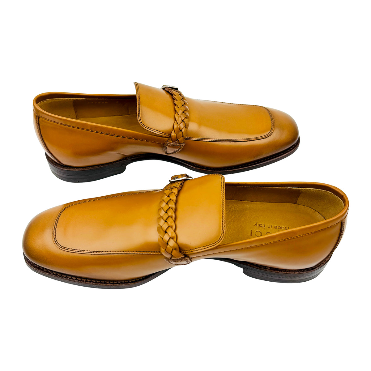 Gucci Cognac Brown Buckle Strap Leather Loafers (Size 43)