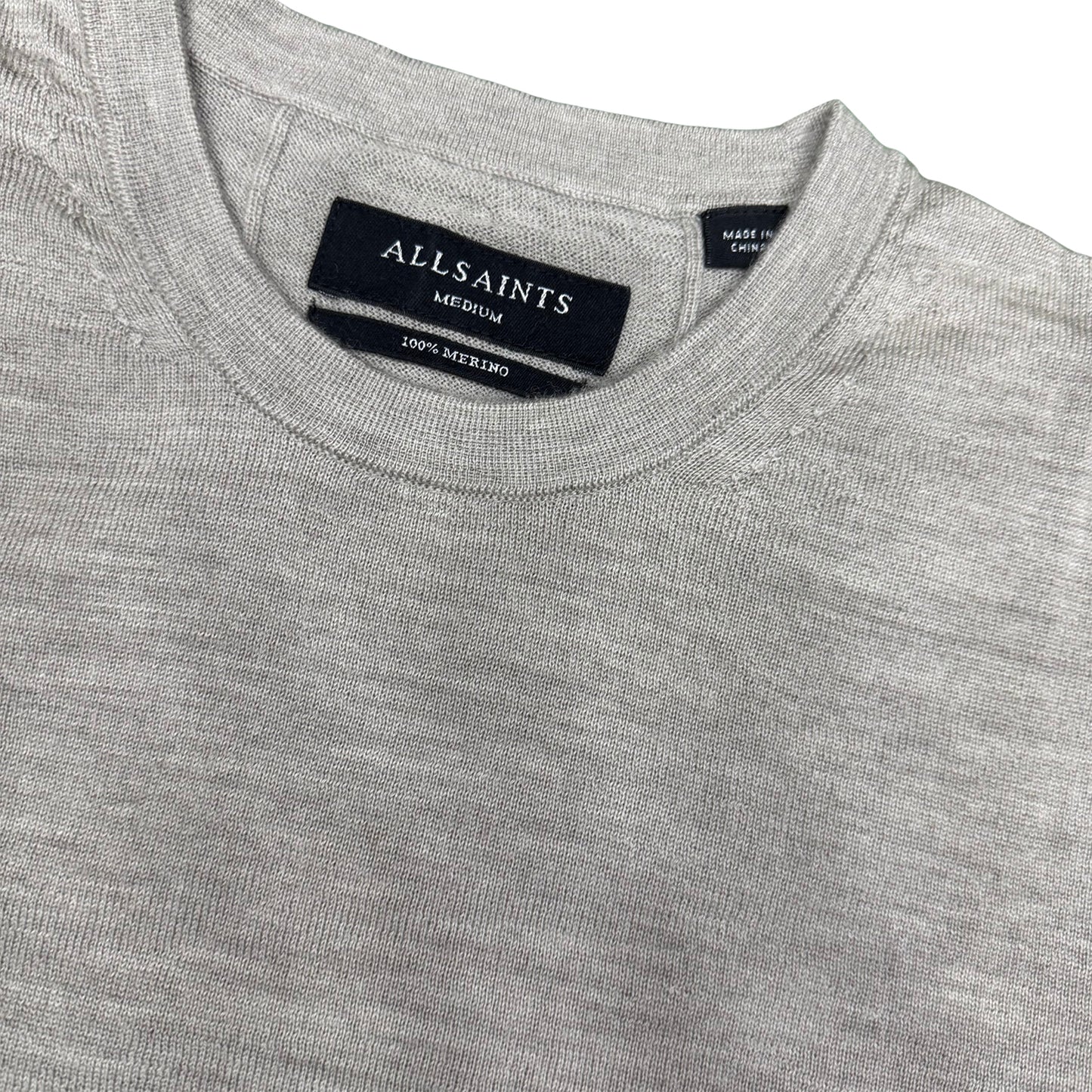 AllSaints Mode Merino Crew Neck Light Grey Sweater (Size Small)