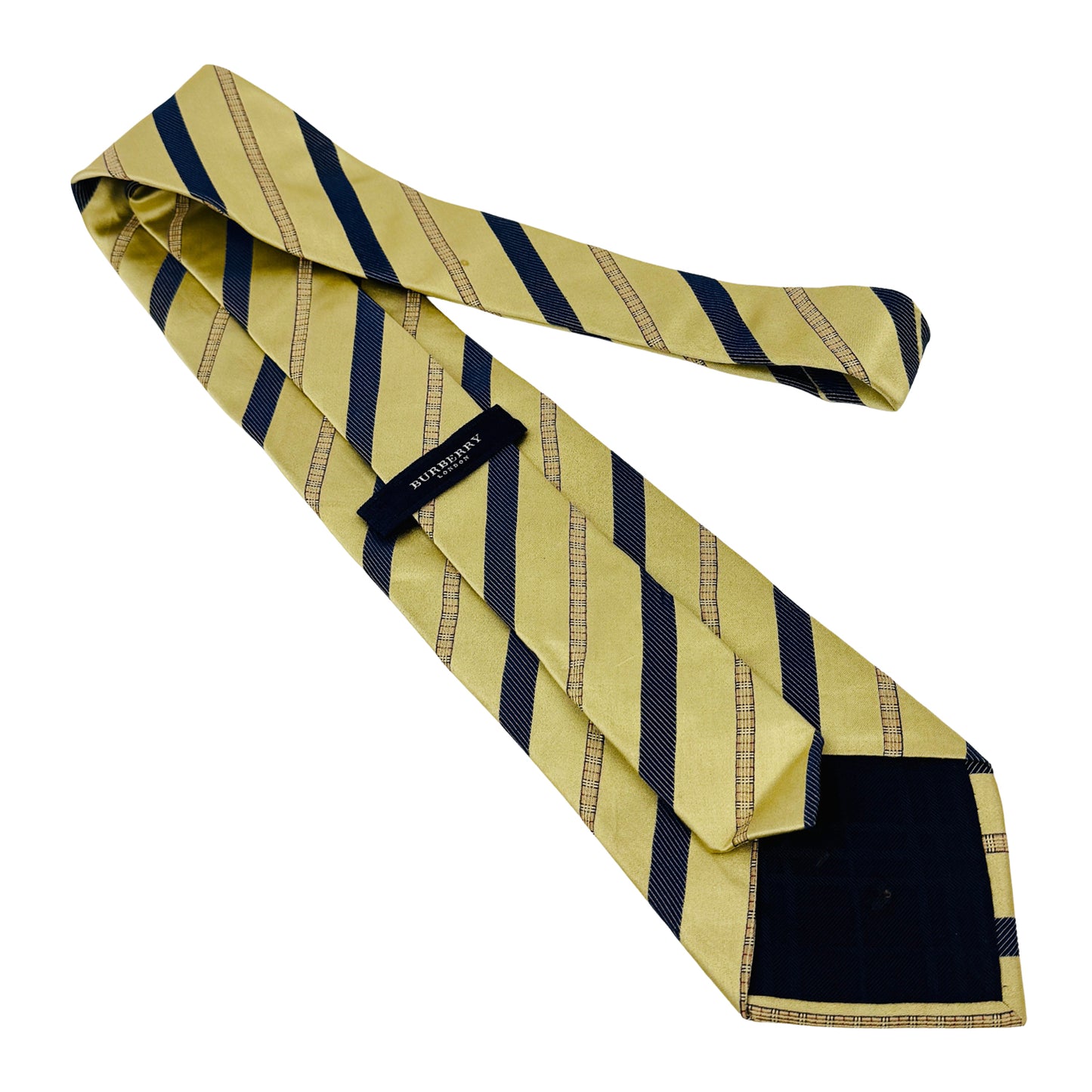 Burberry Golden Yellow 'Navy Blue & Beige Diagonal Stripes' Silk Tie