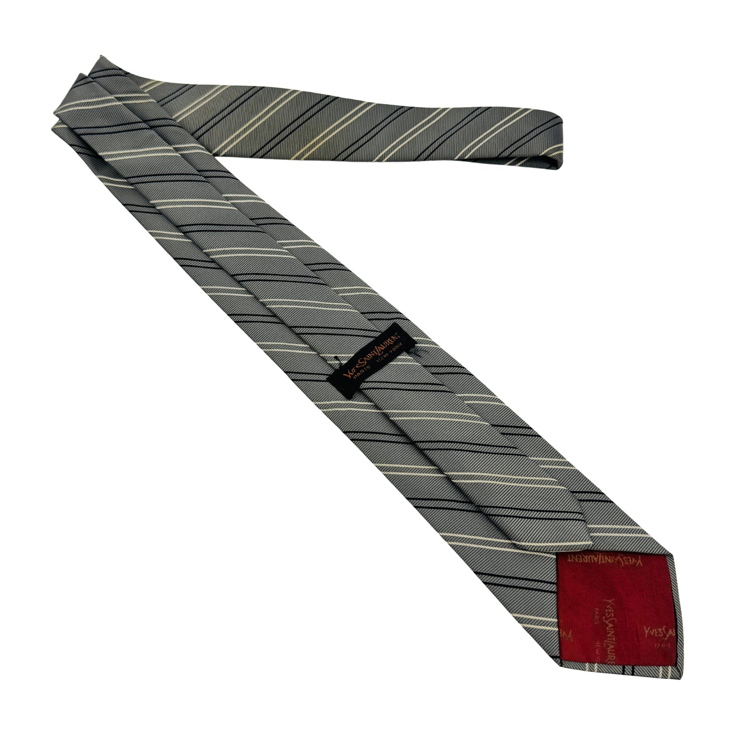 Yves Saint Laurent Grey 'Diagonal Stripes' Tie (Size Slim Fit)